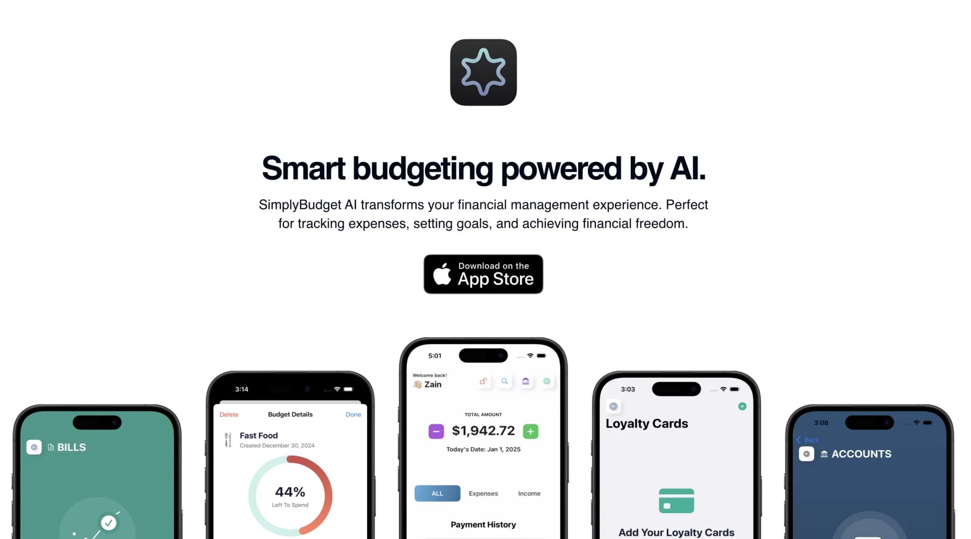 SimplyBudget - V1.0 homepage screenshot — AI-powered finance management for teens