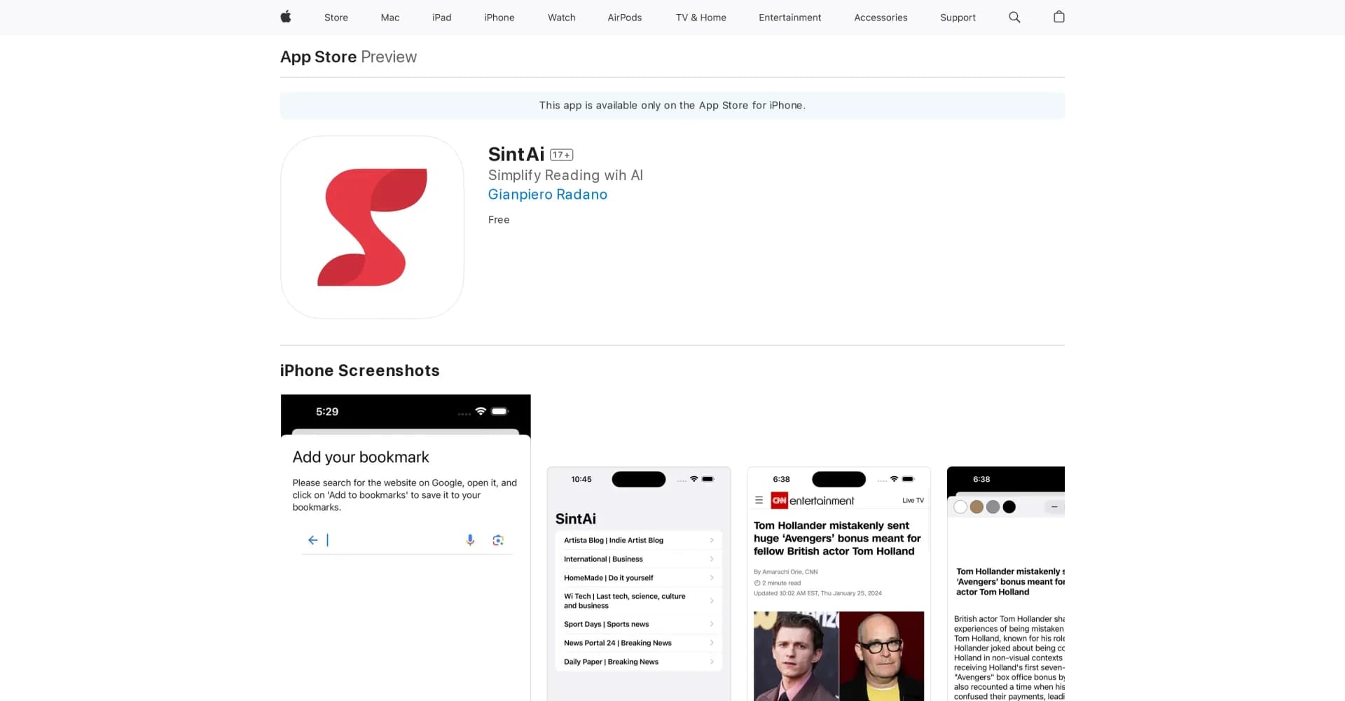 SintAi homepage screenshot — Enjoy SintAi on your Apple devices.