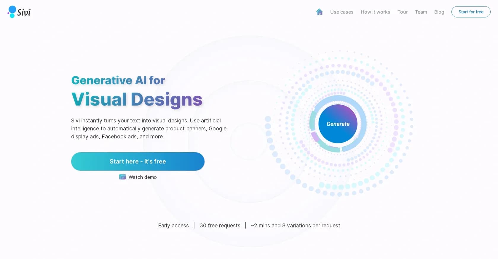 Sivi homepage screenshot — Turn text into instant visual designs.
