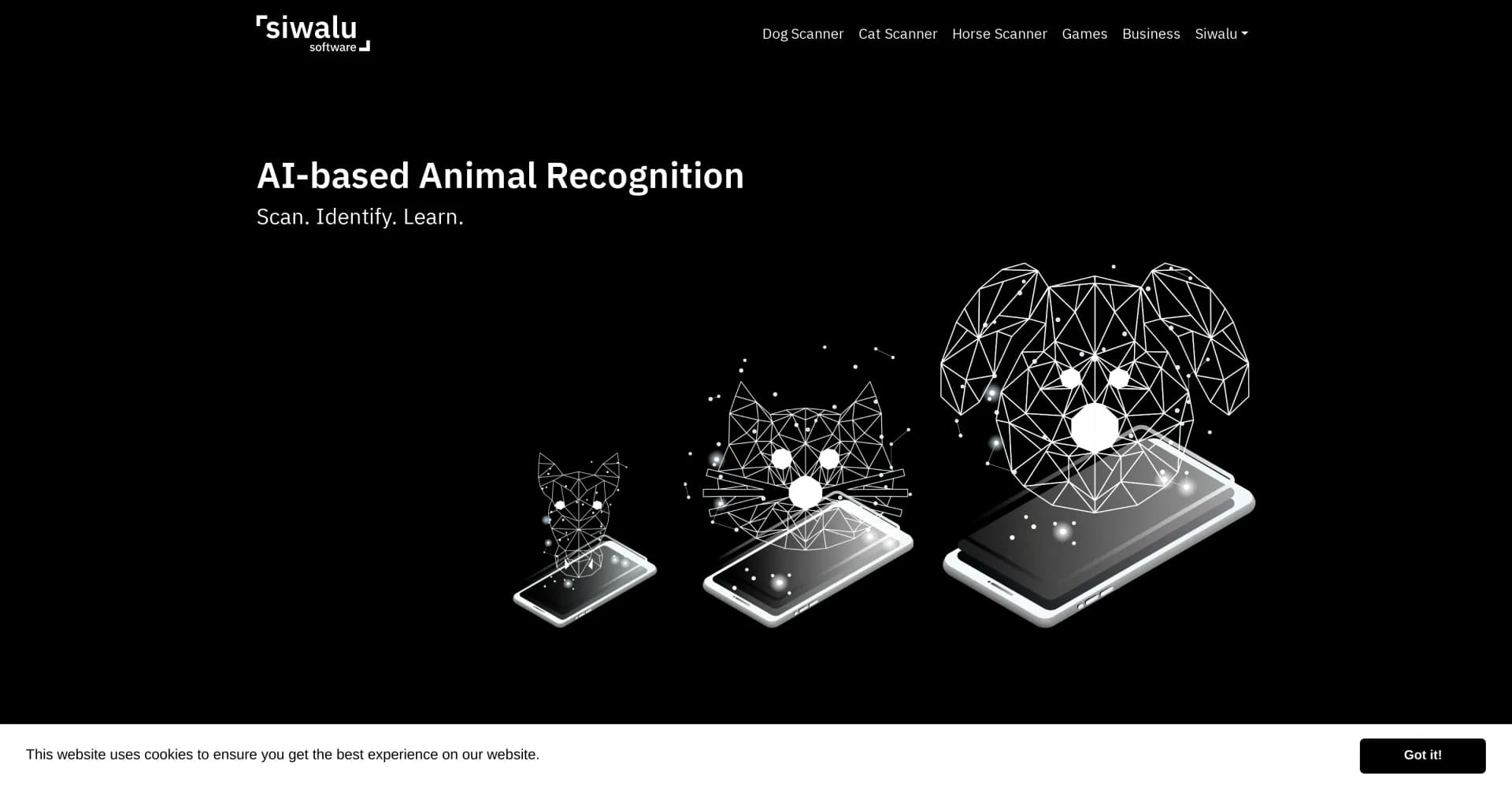 Siwalu homepage screenshot — Scan, identify, and learn about animals with AI.