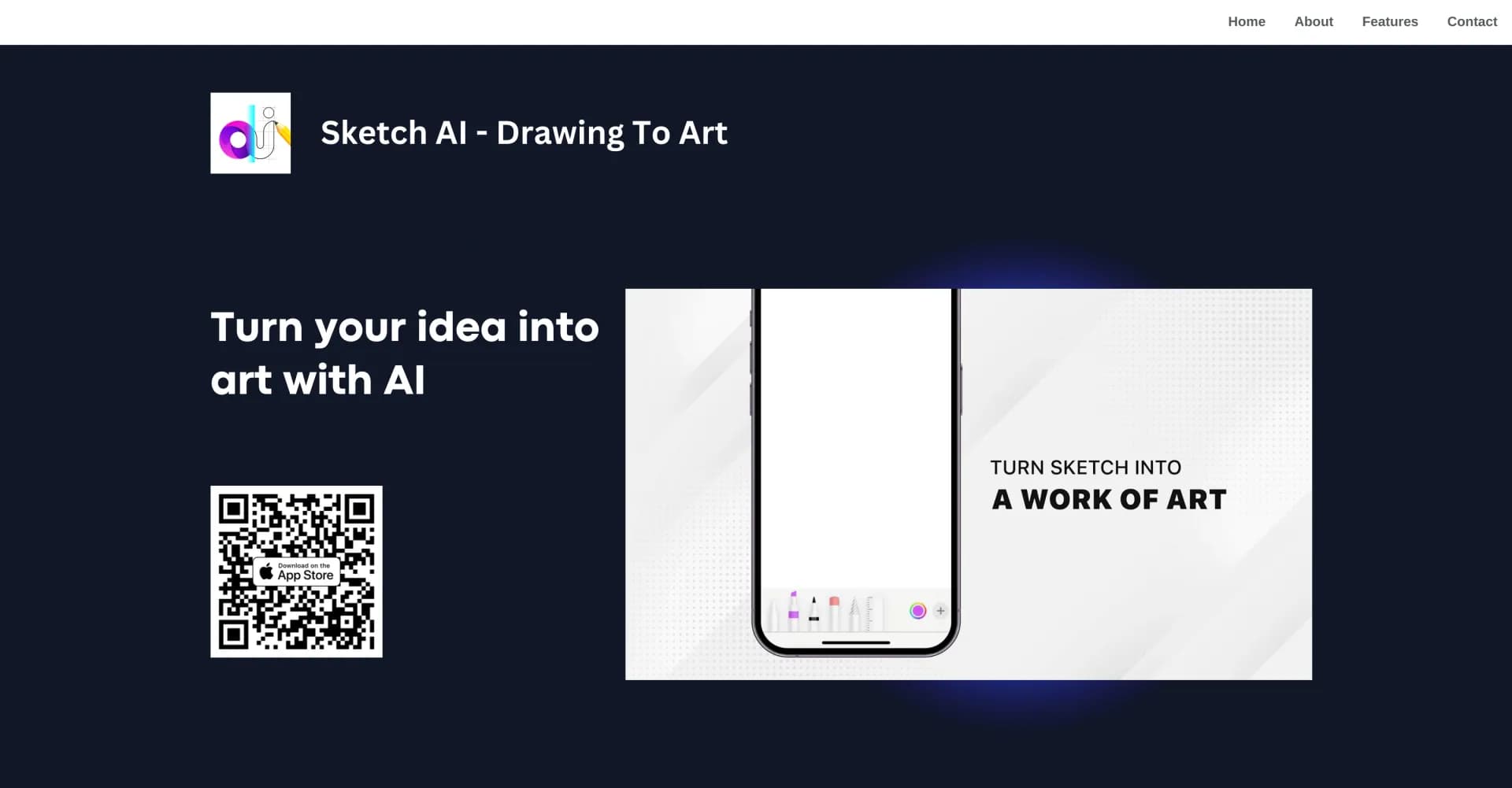 Sketch Ai Drawing To Art Maker homepage screenshot — Turn sketches into digital art with AI.