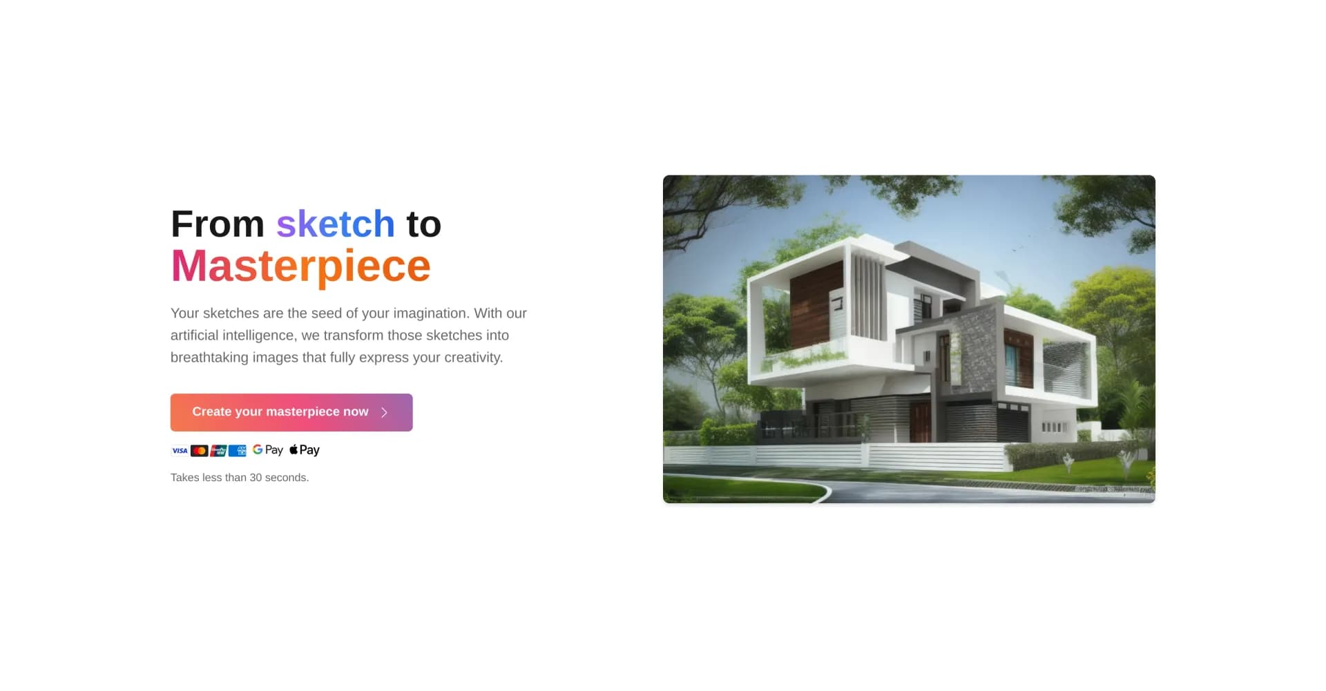 SketchImage homepage screenshot — Transform sketches into breathtaking images.
