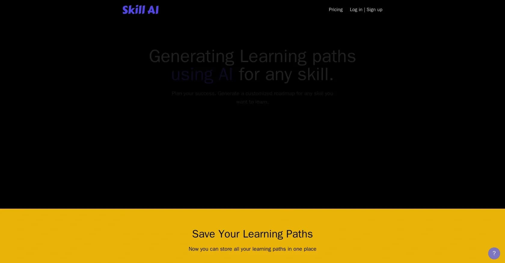 Skill AI homepage screenshot — AI-generated learning paths for any skill