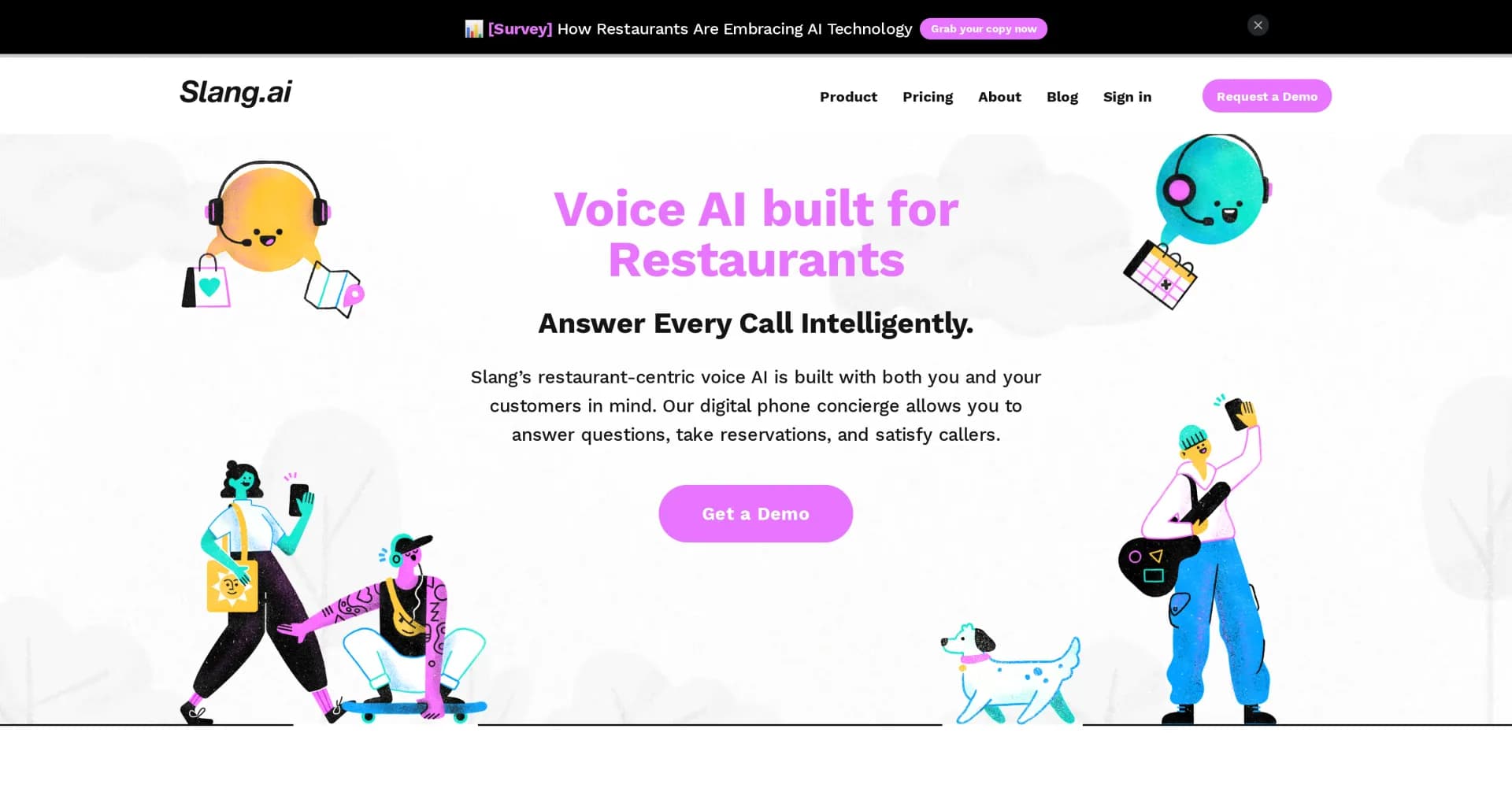 Slang homepage screenshot — Your 24/7 customizable virtual phone agent.