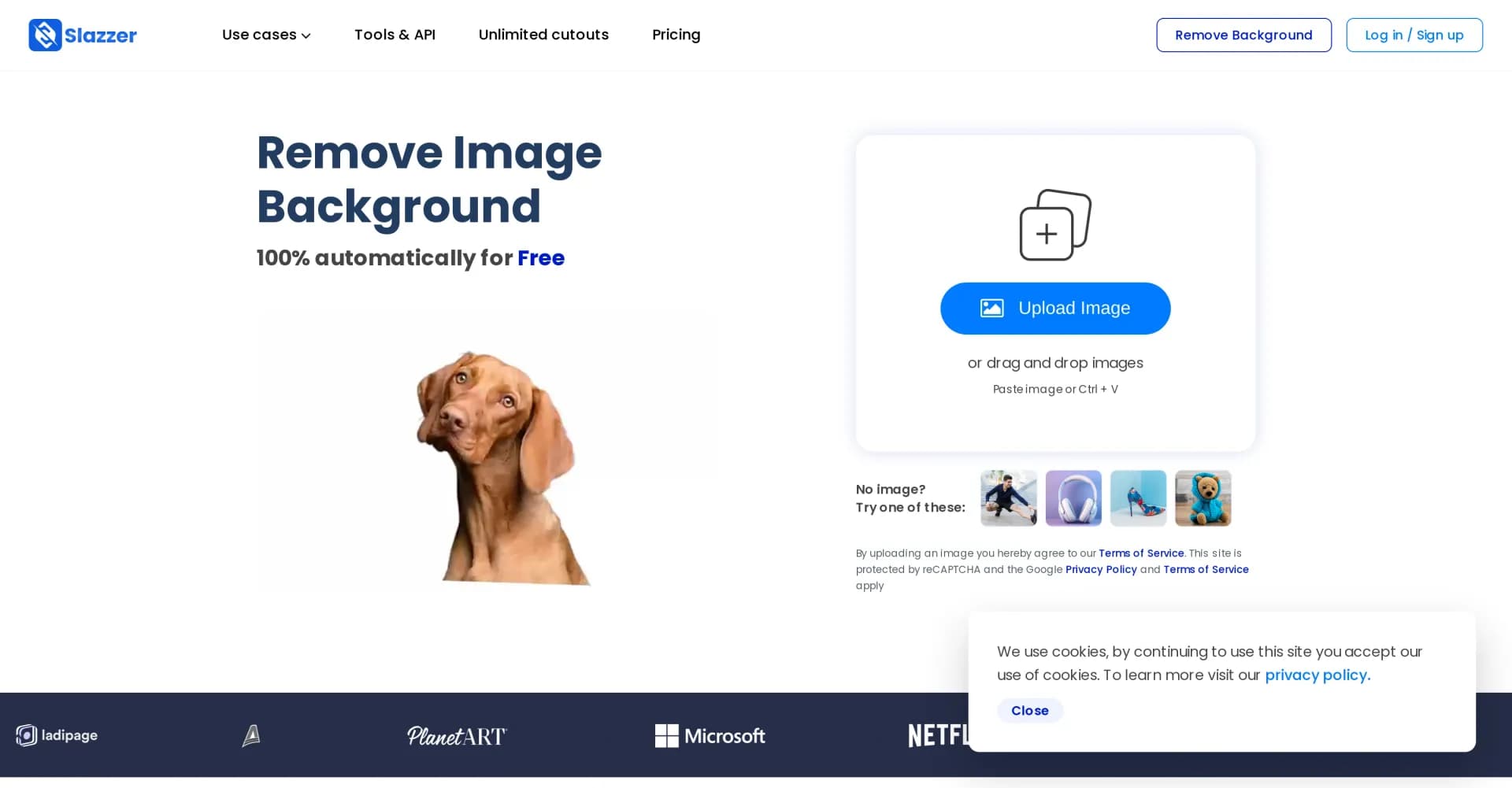Slazzer 3.0 homepage screenshot — Instant background removal in 5 seconds