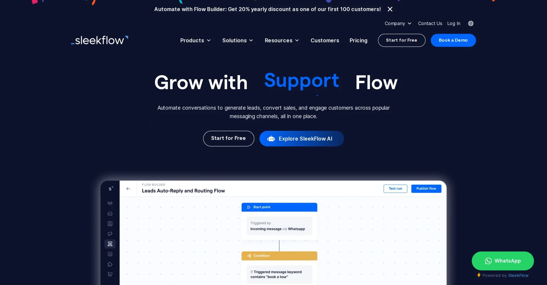 SleekFlow homepage screenshot — Center your workflow through Conversational AI