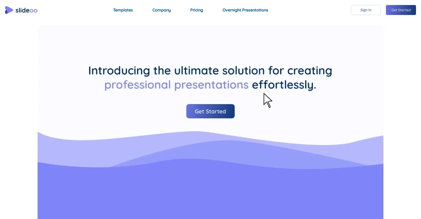 Slideoo homepage screenshot — Generate pro slide decks instantly from any content.