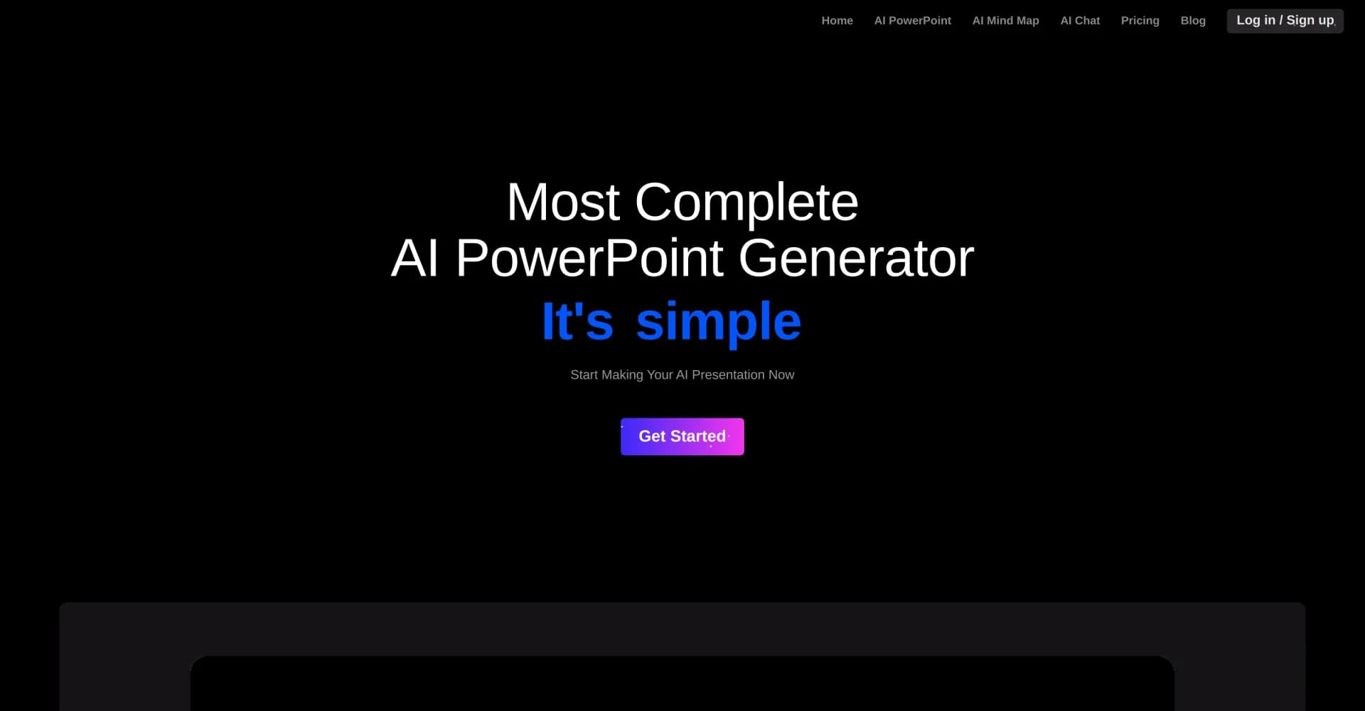 Smallppt homepage screenshot — Create stunning AI presentations and mind maps effortlessly