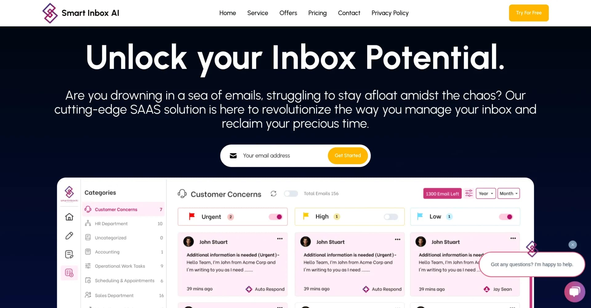 Smart Inbox AI homepage screenshot — Revolutionize your inbox management with AI.