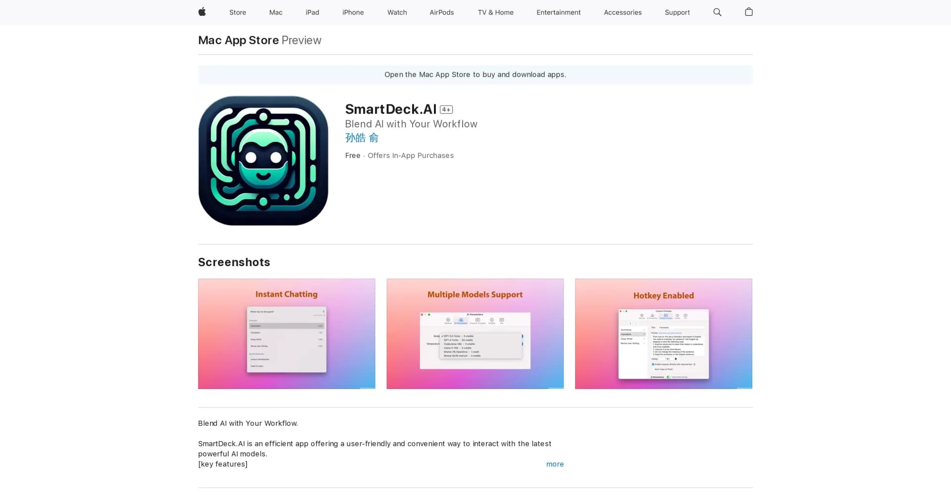 SmartDeck homepage screenshot — SmartDeck.AI, organizing your thoughts on your Mac.