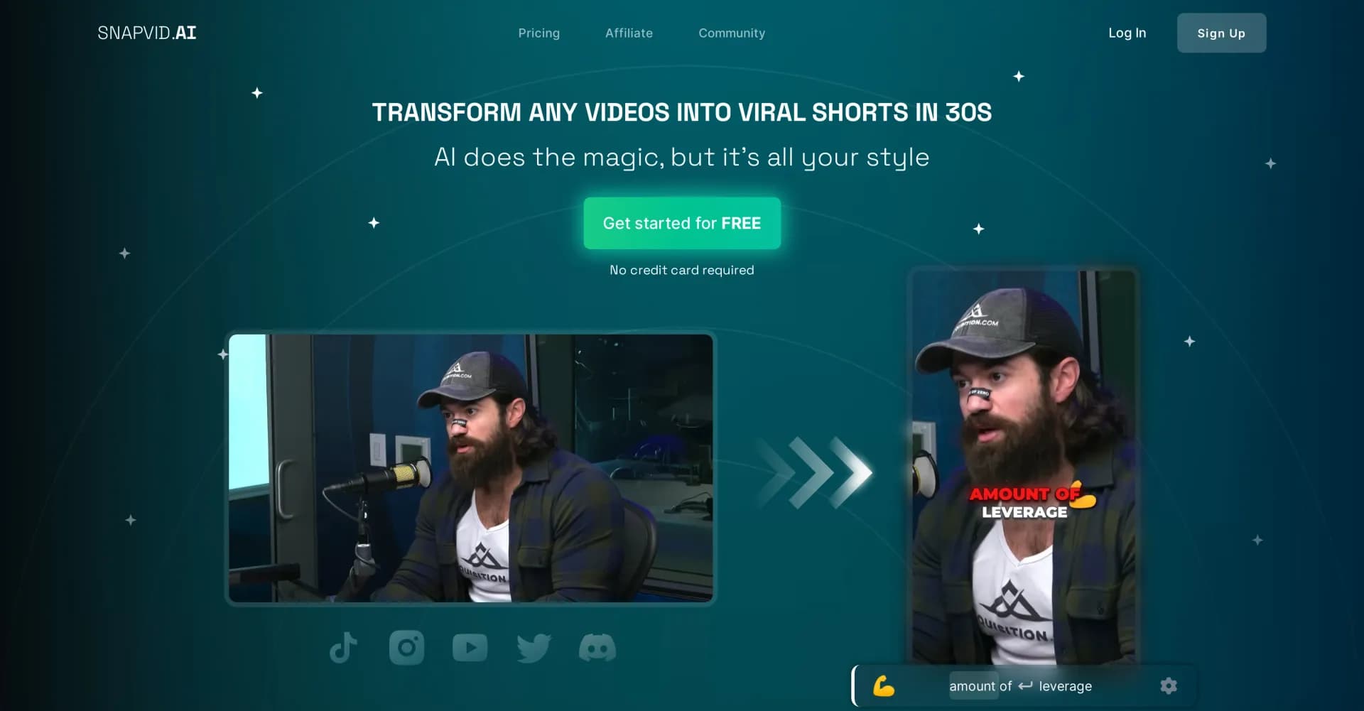 SNAPVID homepage screenshot — Podcast and media editing
