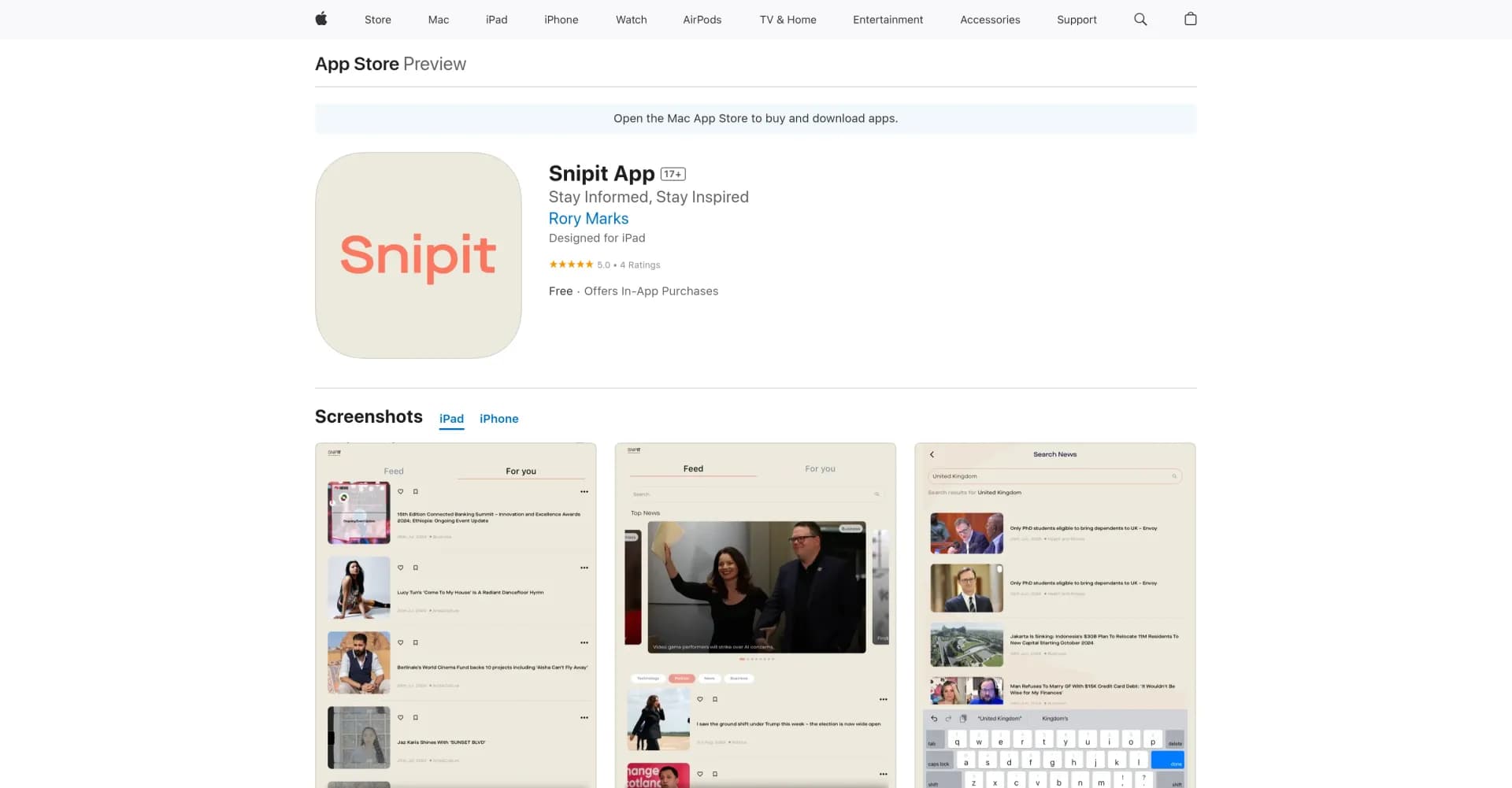 Snipit App homepage screenshot — Your AI-powered news and lifestyle companion.