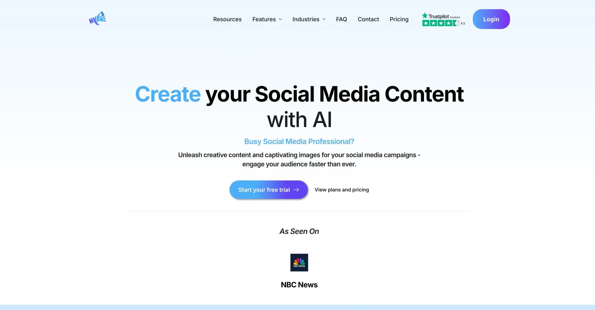 Social Hype AI homepage screenshot — Supercharge your social media tasks with AI