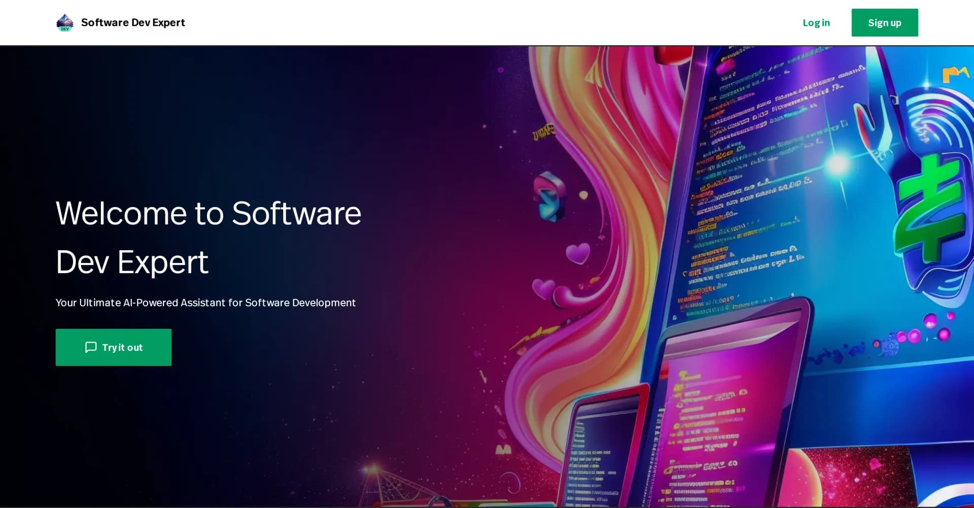 Software Dev Expert homepage screenshot — Your AI-powered coding companion