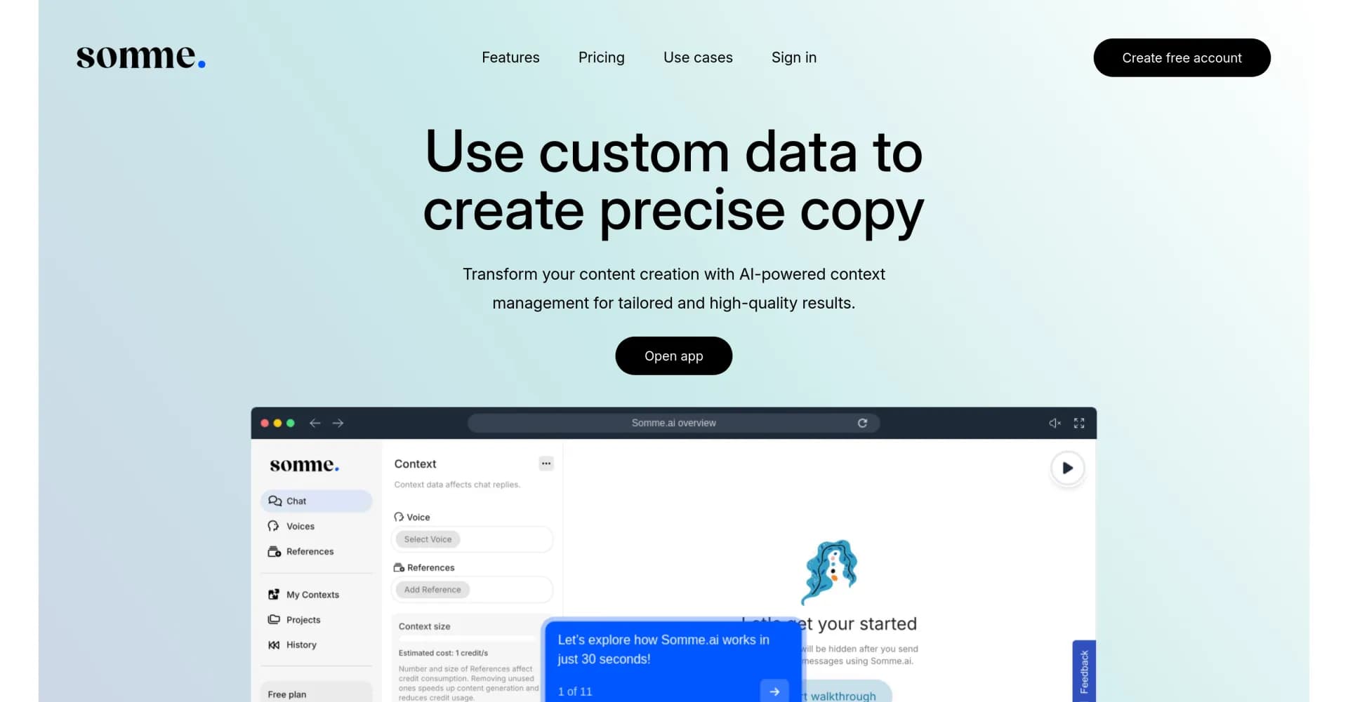 Somme.ai homepage screenshot — Transform content with AI-powered context management