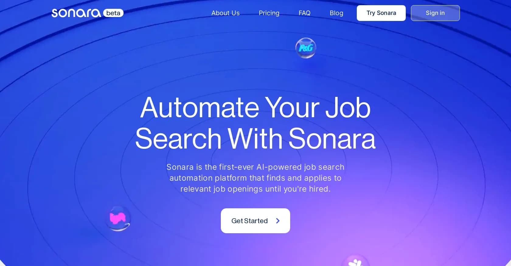 Sonara homepage screenshot — Automated job search and application support.