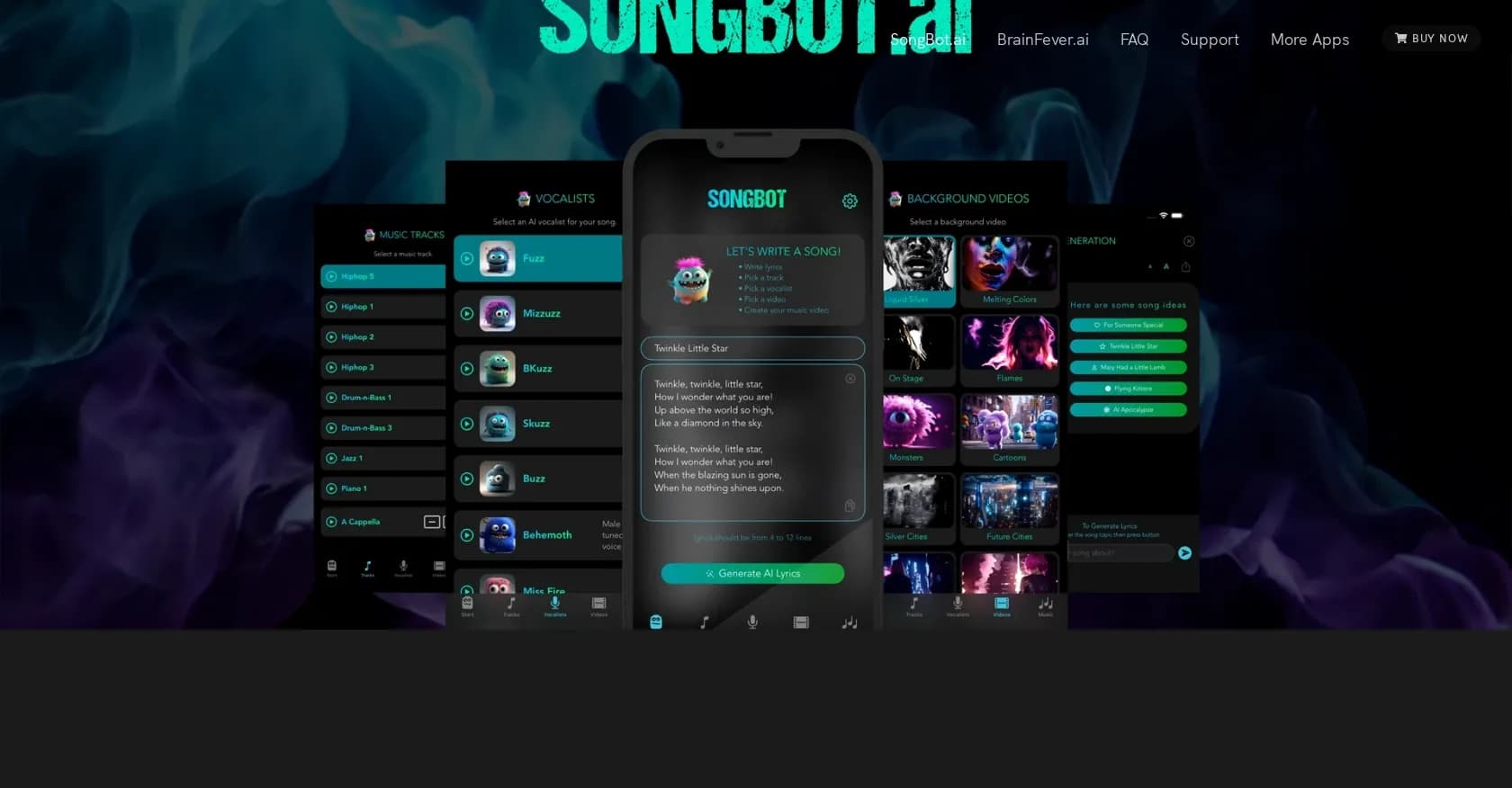 SongBot AI Rajib Gartia homepage screenshot — Create epic music tracks with AI-generated lyrics and vocals