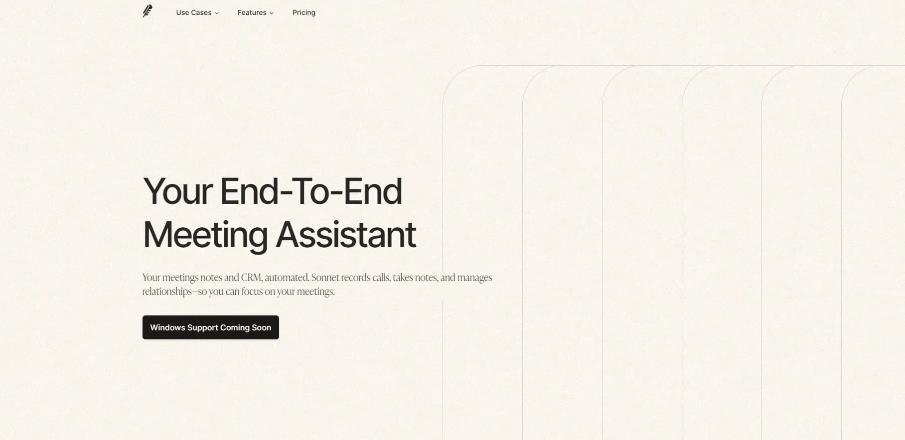 Sonnet AI homepage screenshot — Your meetings notes and CRM, automated.