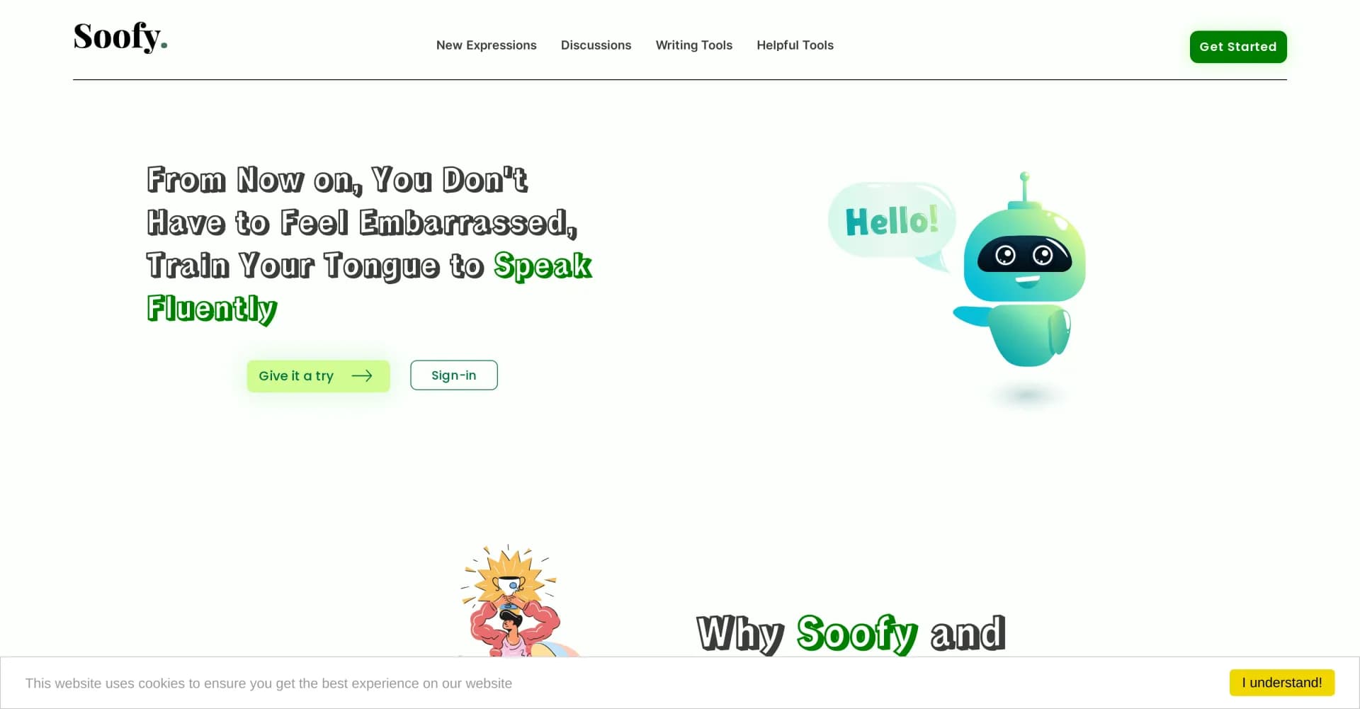 Soofy homepage screenshot — Master languages through interactive practice.