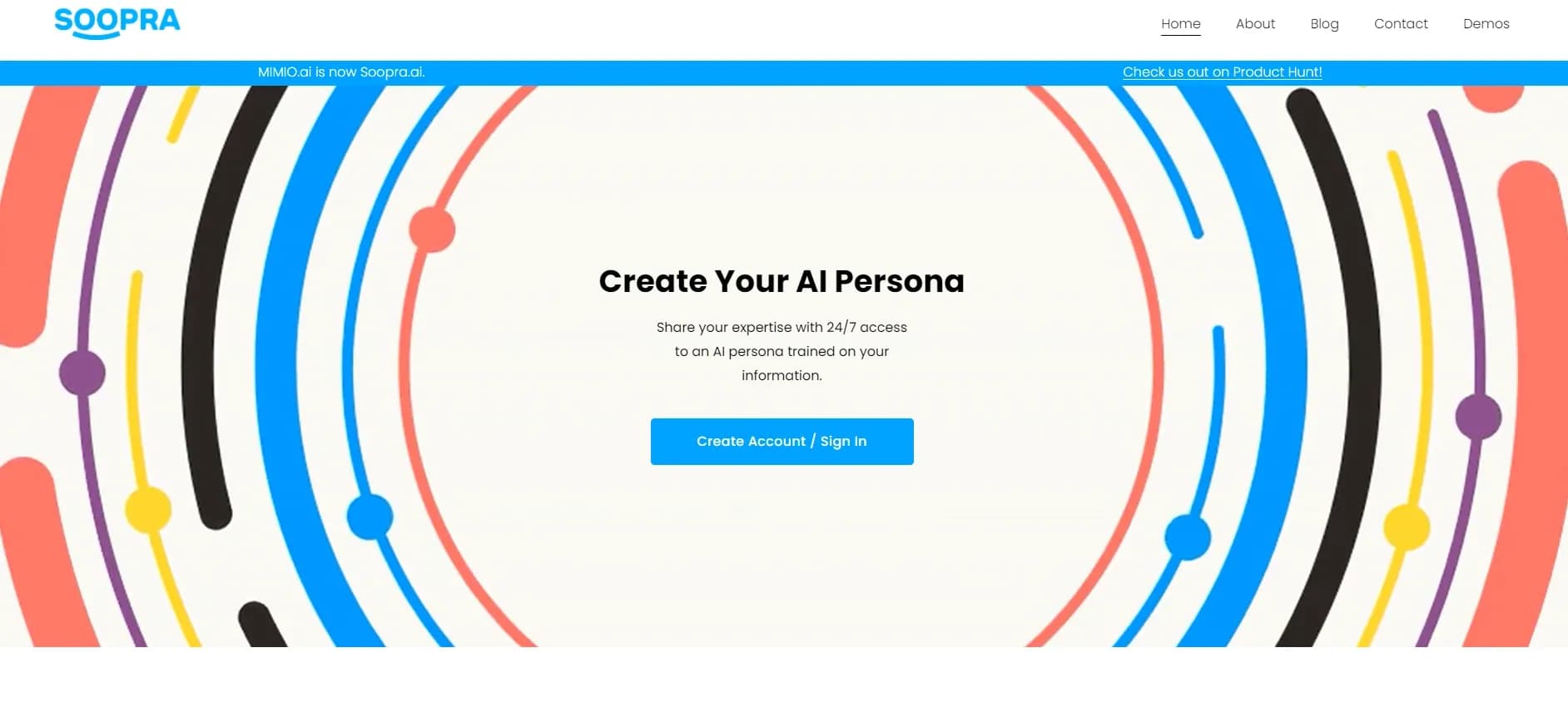 Soopra homepage screenshot — Create and monetize your digital AI twin.