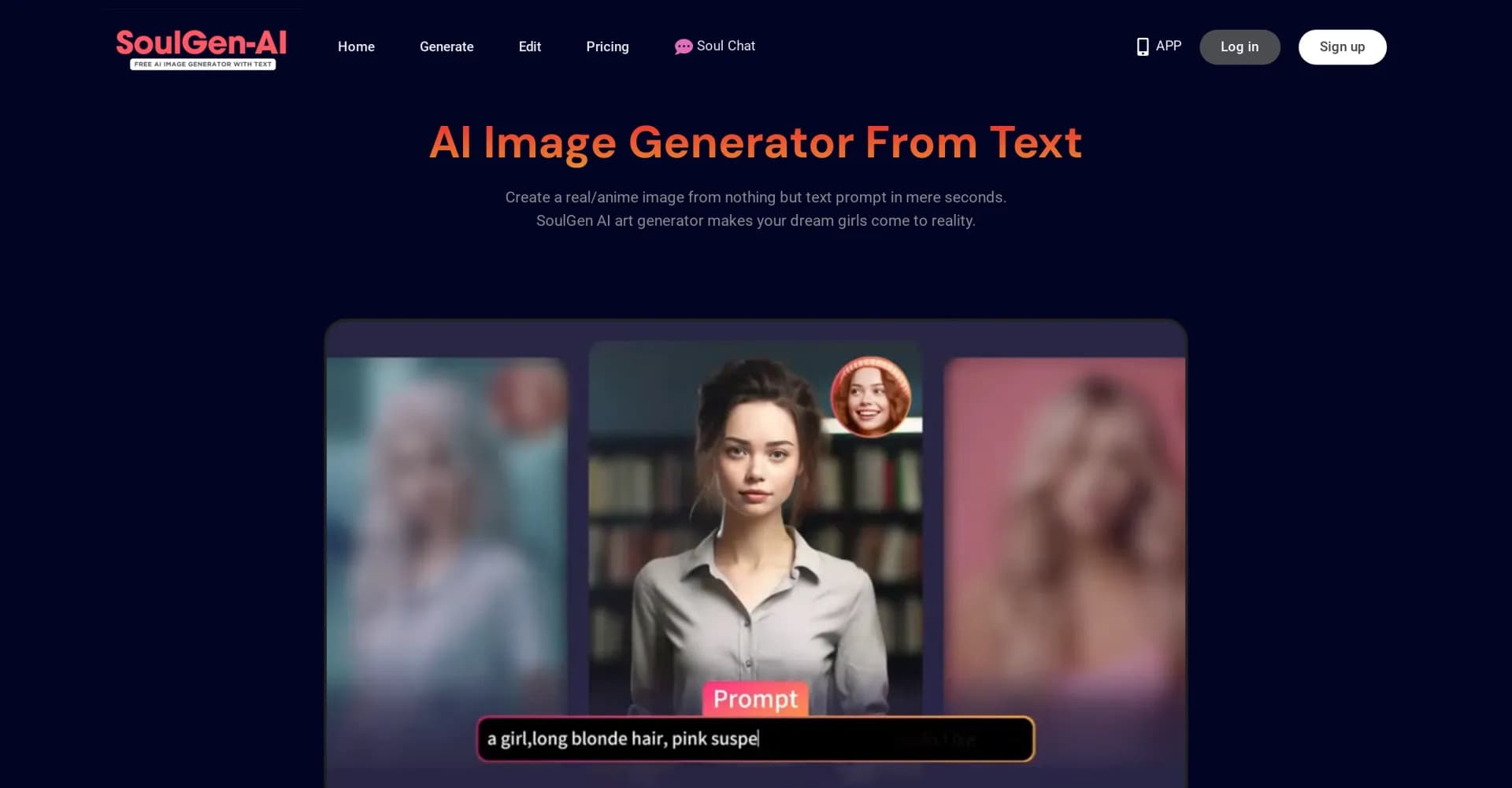 SoulGen AI homepage screenshot — Create stunning AI art from text
