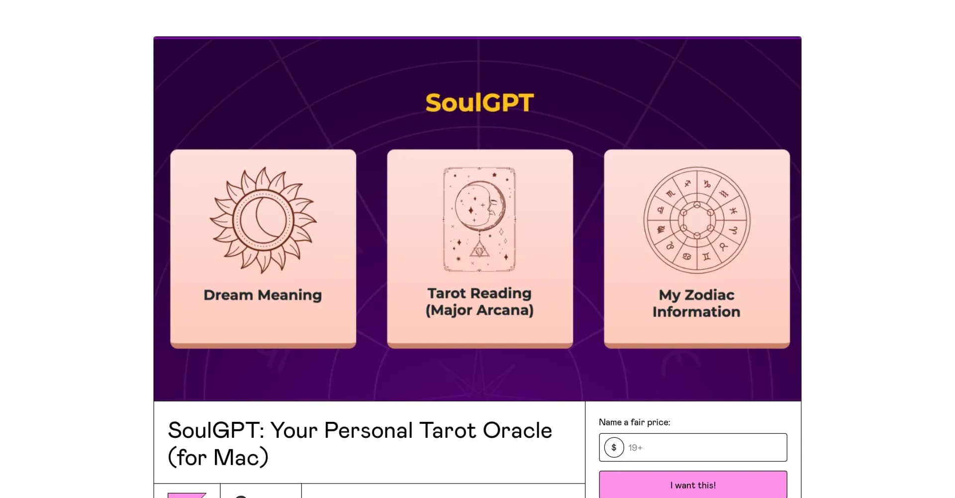 SoulGPT homepage screenshot — Your AI-powered Tarot companion for Mac.