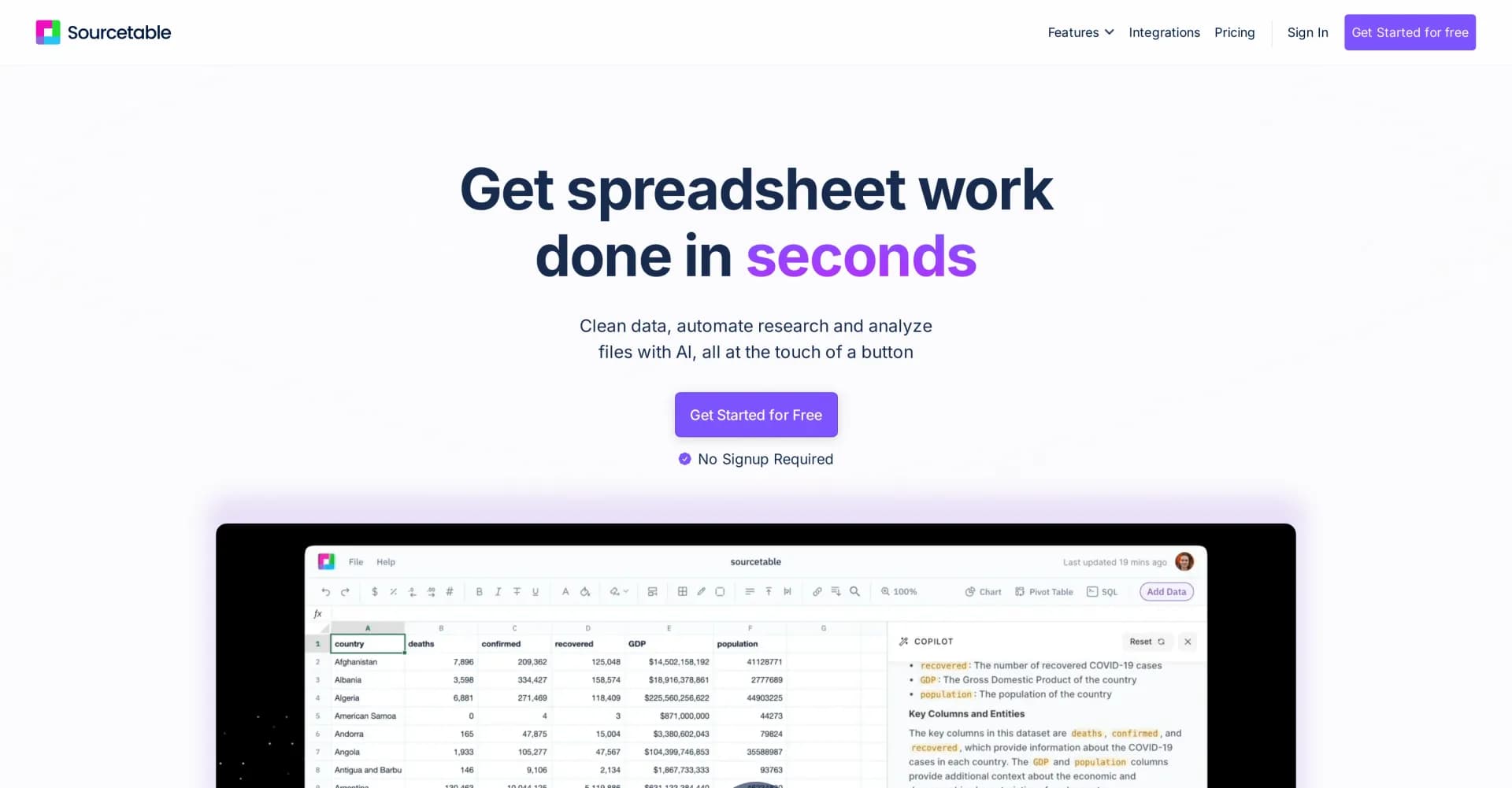 Sourcetable — AI spreadsheet & data analyst homepage screenshot — AI spreadsheet & data analyst. 10x your productivity.