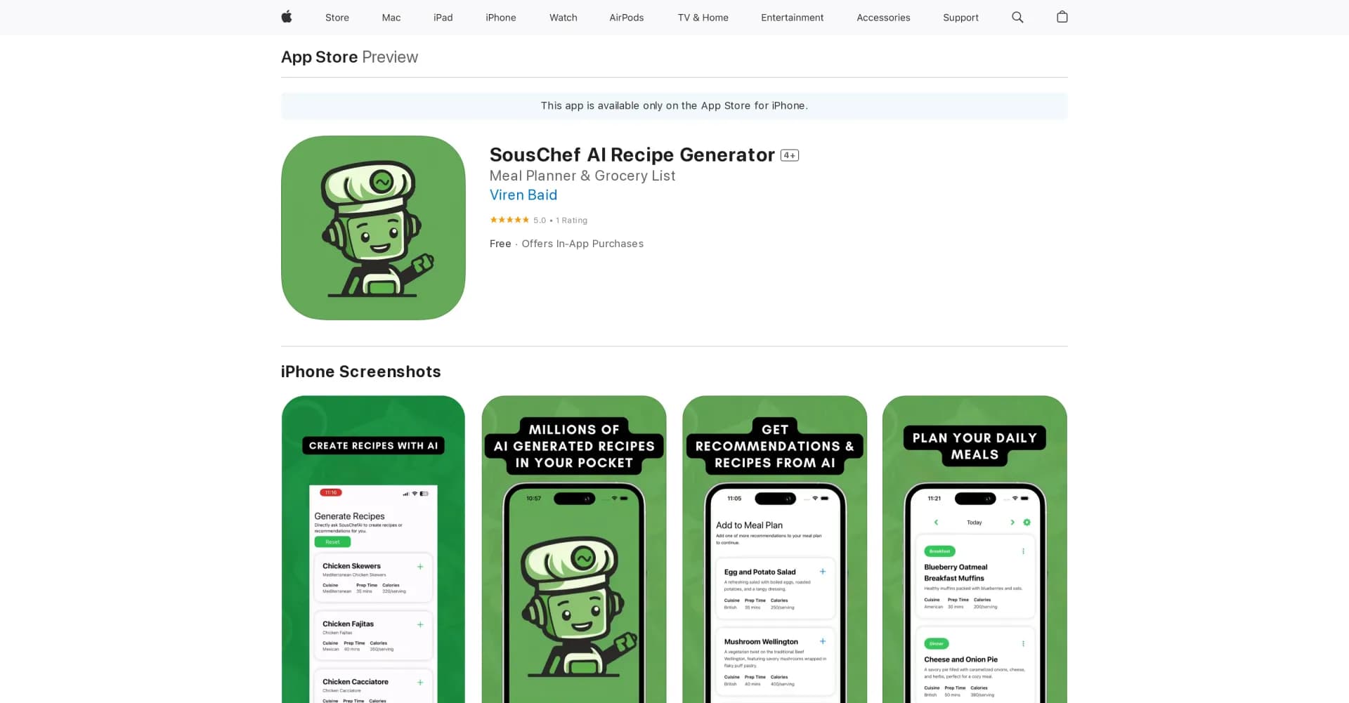 SousChef AI Recipe Generator homepage screenshot — Generate new recipes with AI