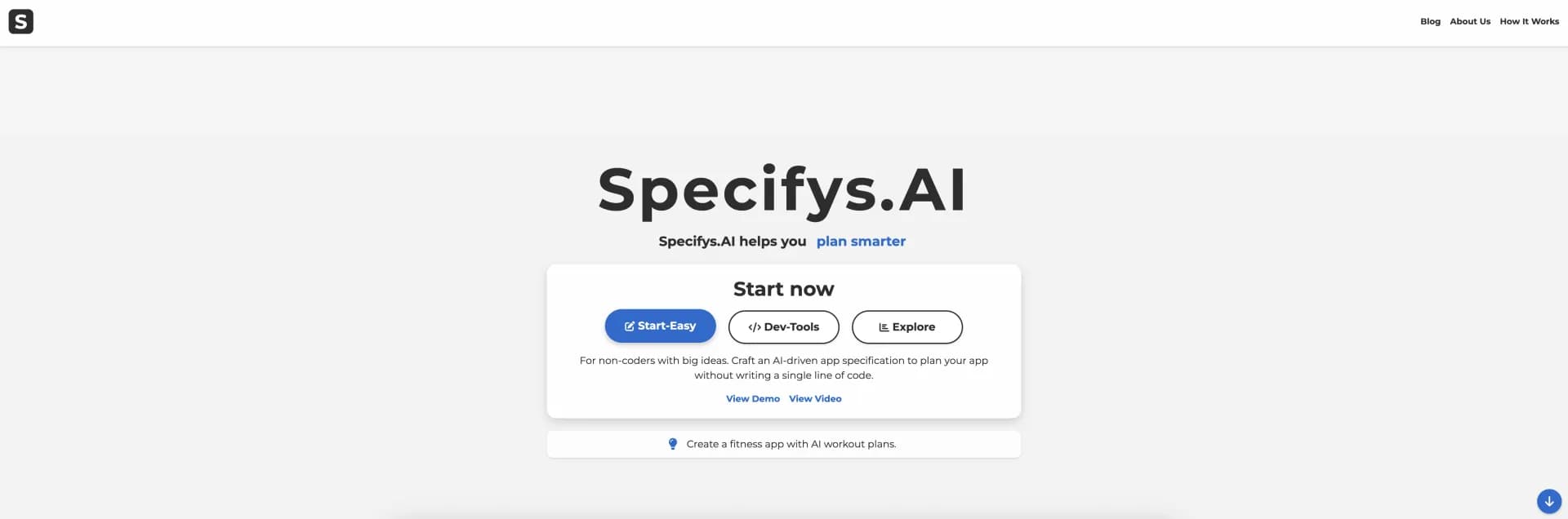 Specifys.ai homepage screenshot — Plan your dream app with smart AI tools