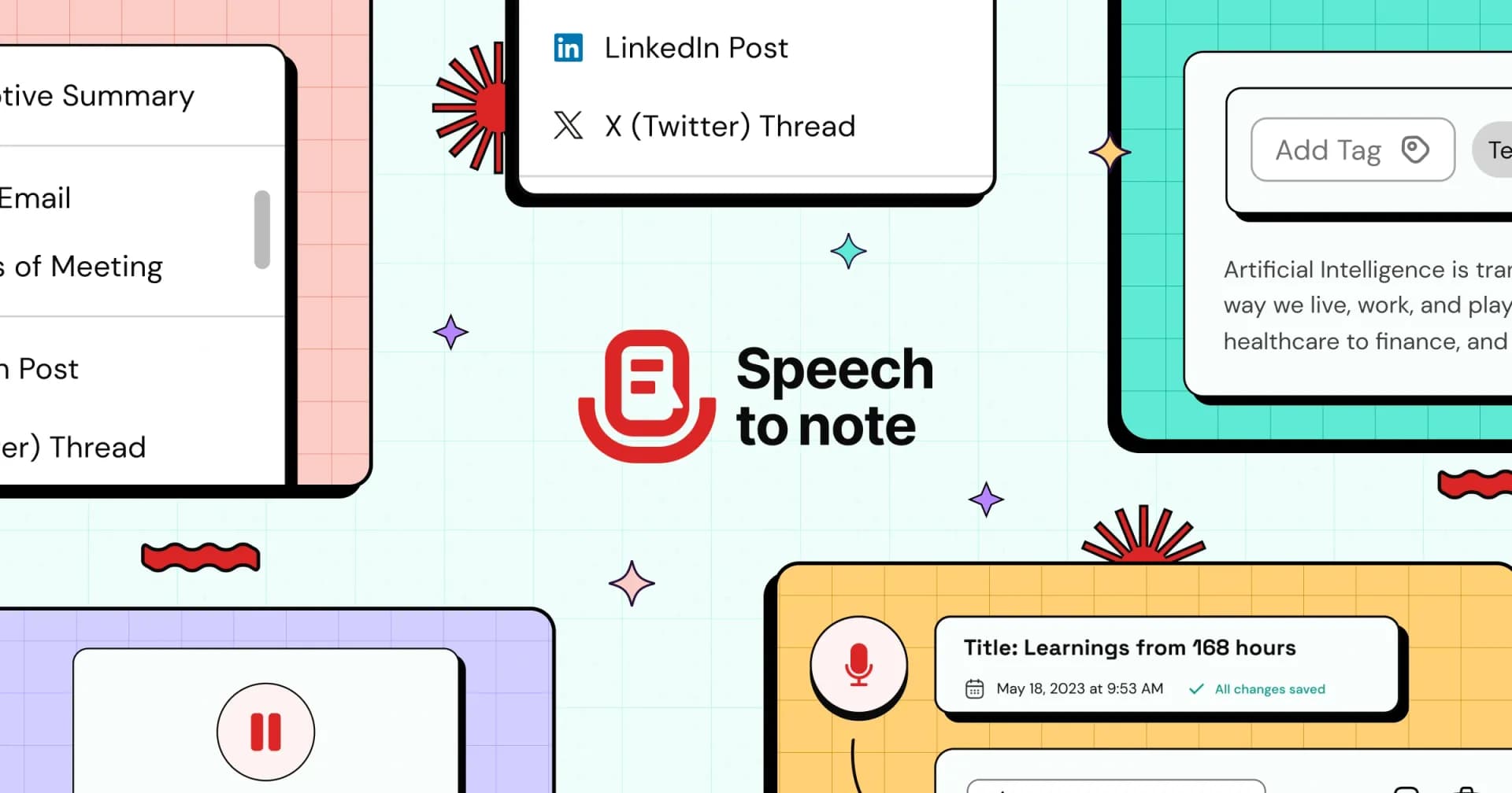 Speech to Note homepage screenshot — Instantly transforms your spoken words into summaries