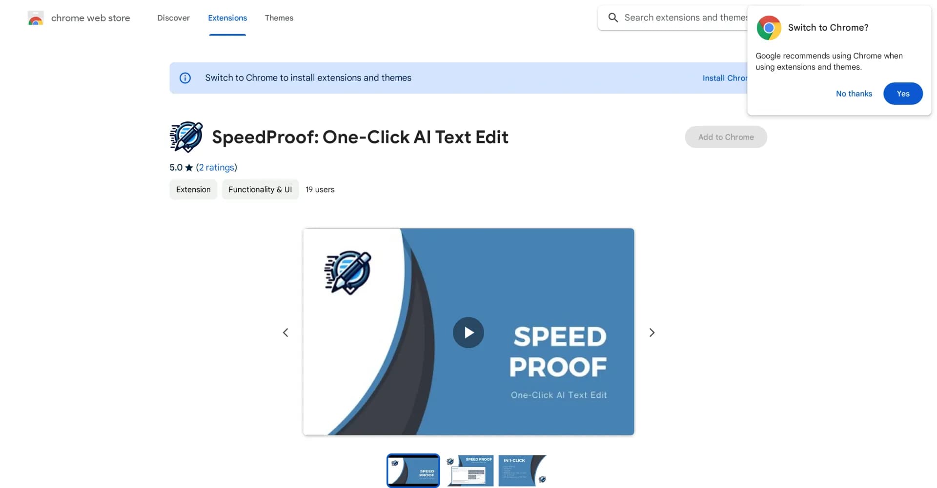 SpeedProof homepage screenshot — One-click AI text editing.