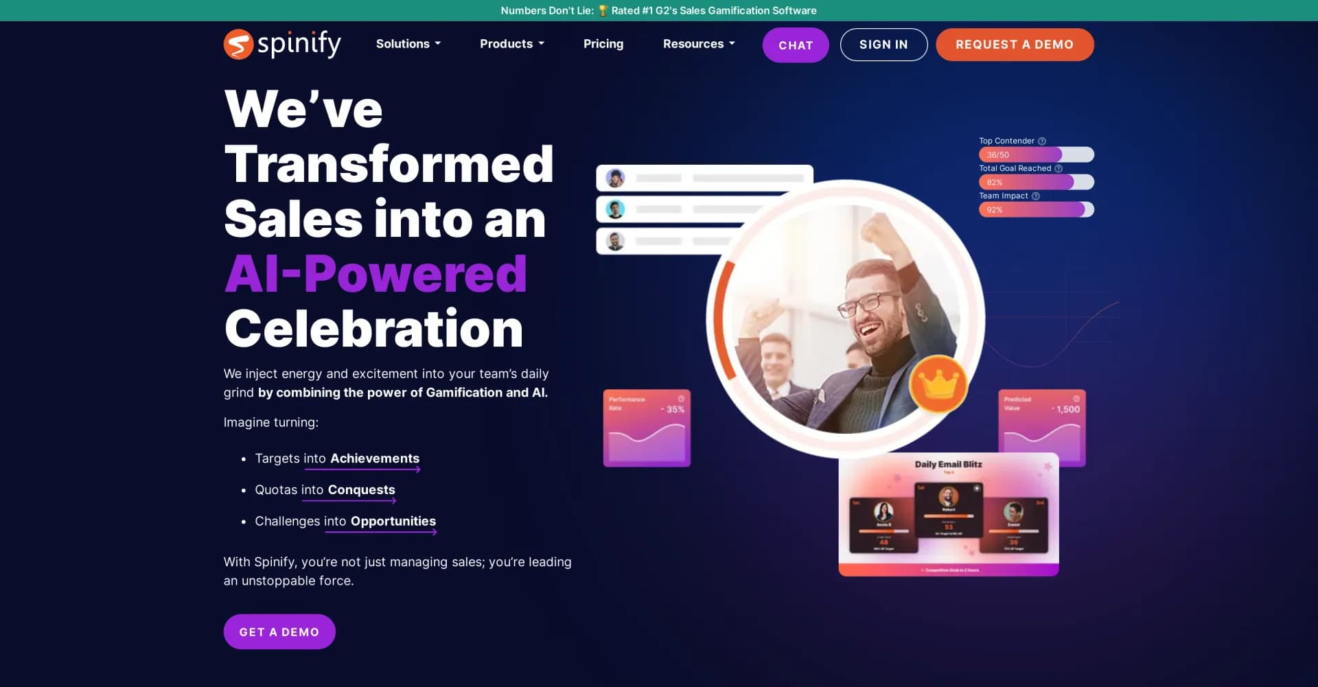 Spinify homepage screenshot — Boost sales with AI-powered gamification.
