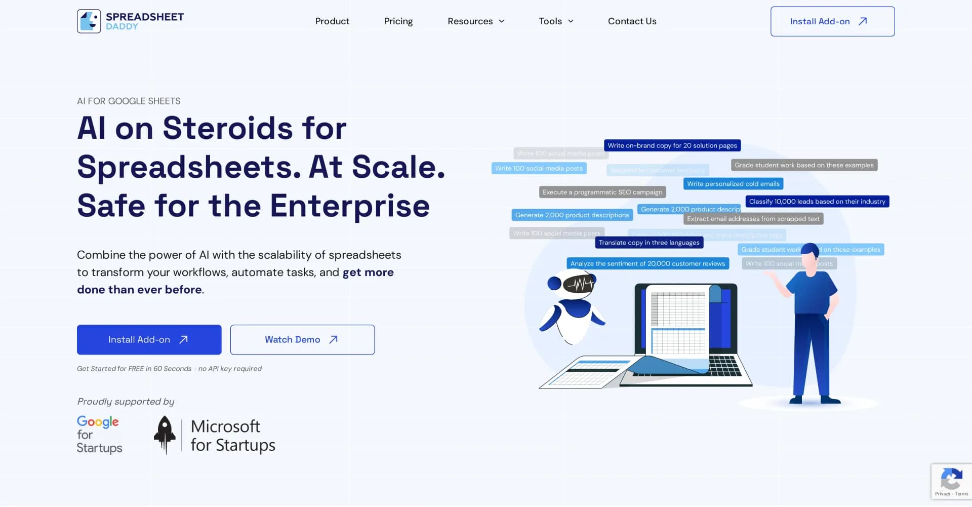 Spreadsheet Daddy homepage screenshot — AI-powered spreadsheets for supercharged productivity