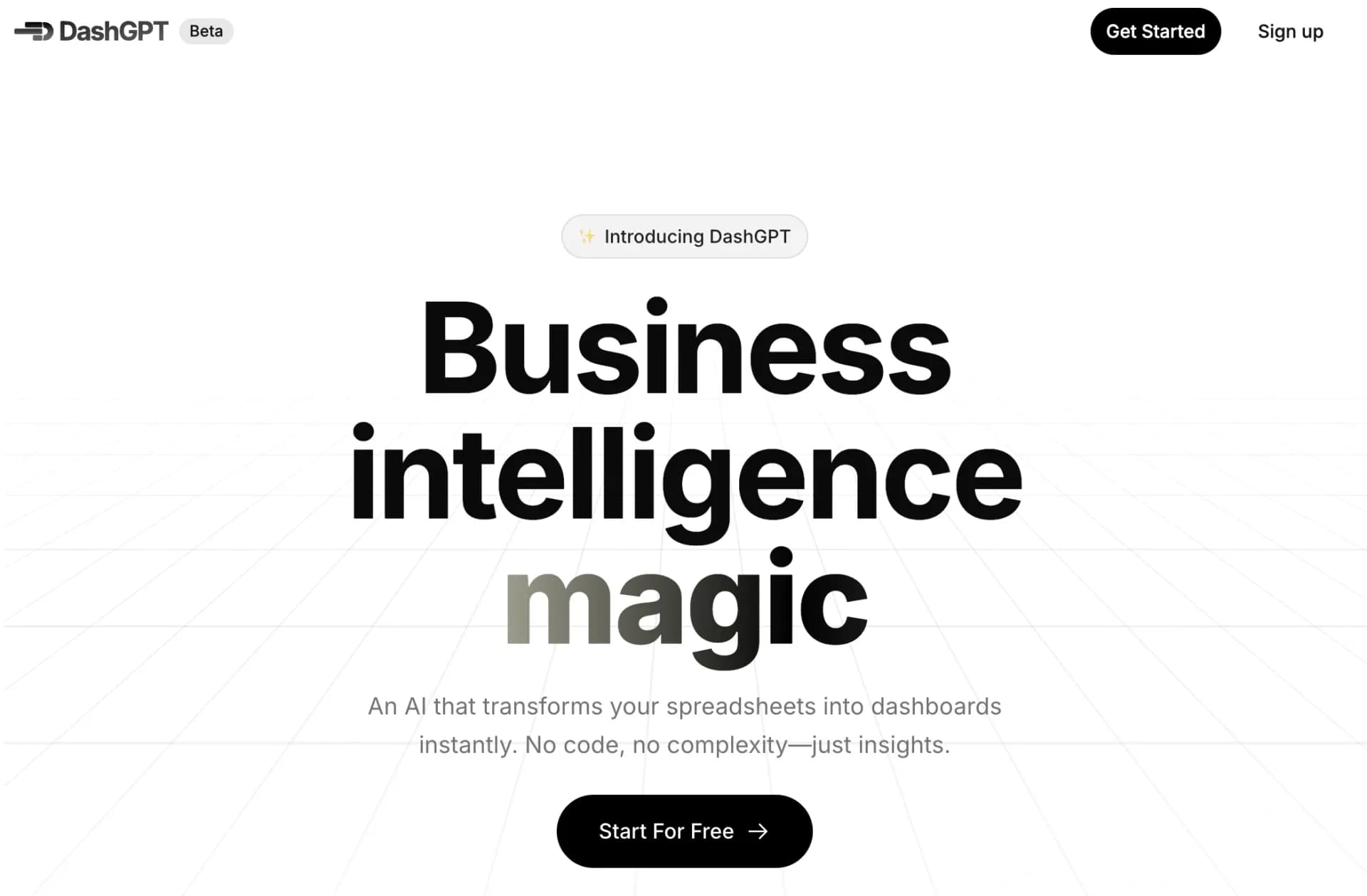 Spreadsitev2.0 homepage screenshot — Turn spreadsheets into interactive dashboards