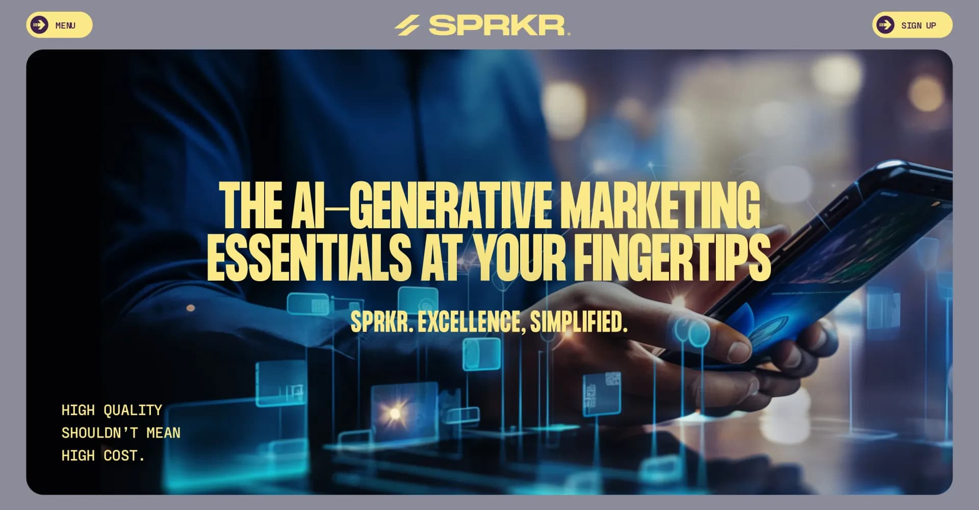 SPRKR homepage screenshot — Premium, Fast & Effortless AI Marketing to grow your busines