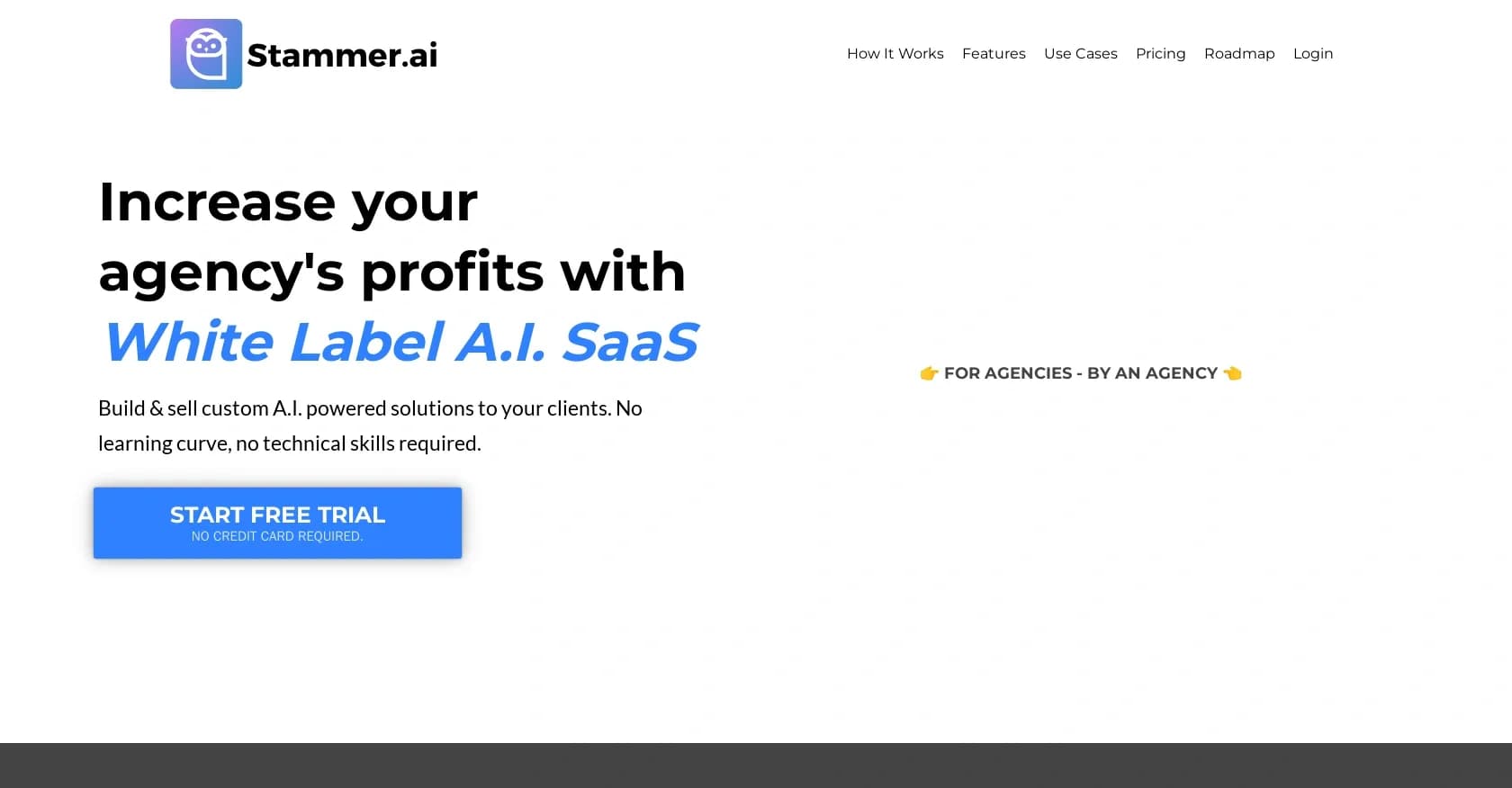 Stammer homepage screenshot — Agency solutions: automate, create, predict models.