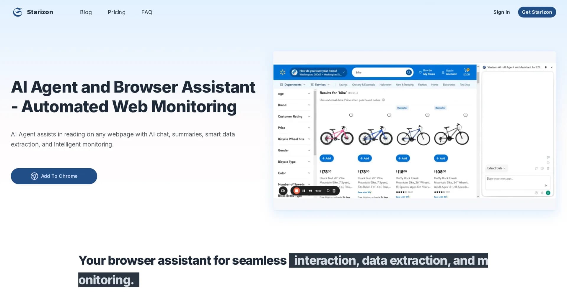 Starizon AI homepage screenshot — AI assistant for smarter browsing and web automation.