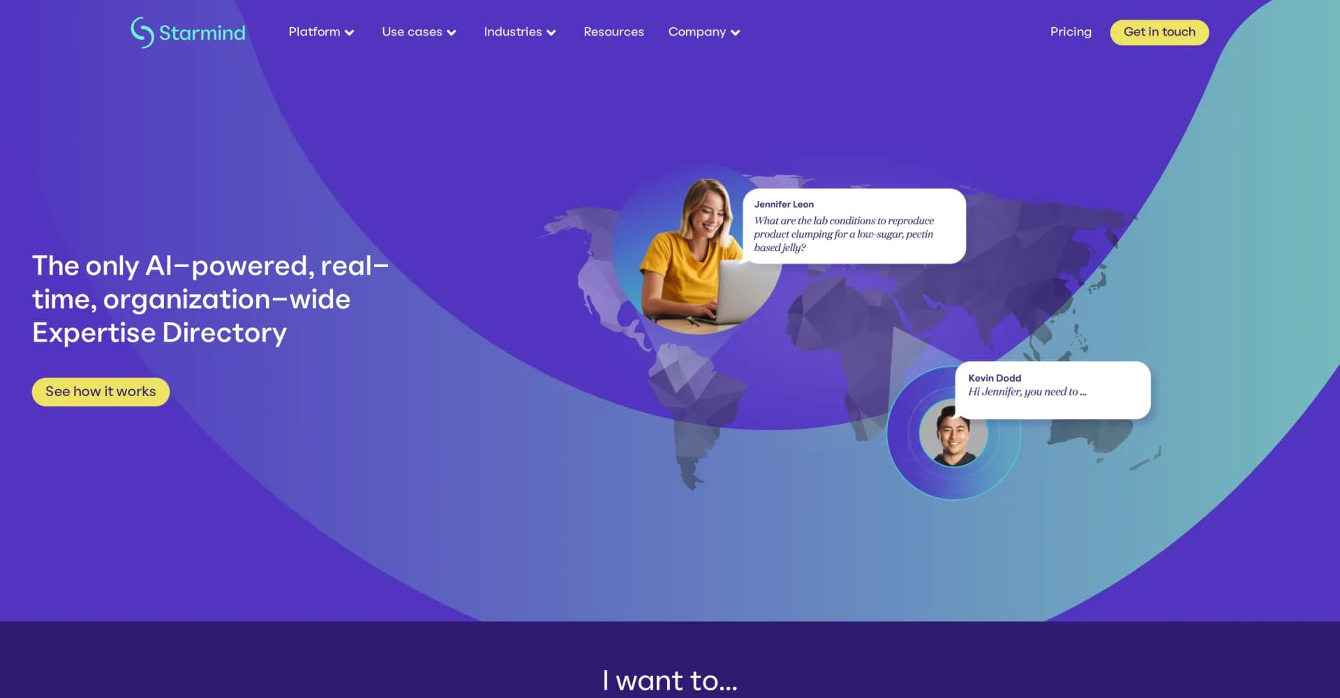 Starmind homepage screenshot — AI-powered expertise directory for enterprises