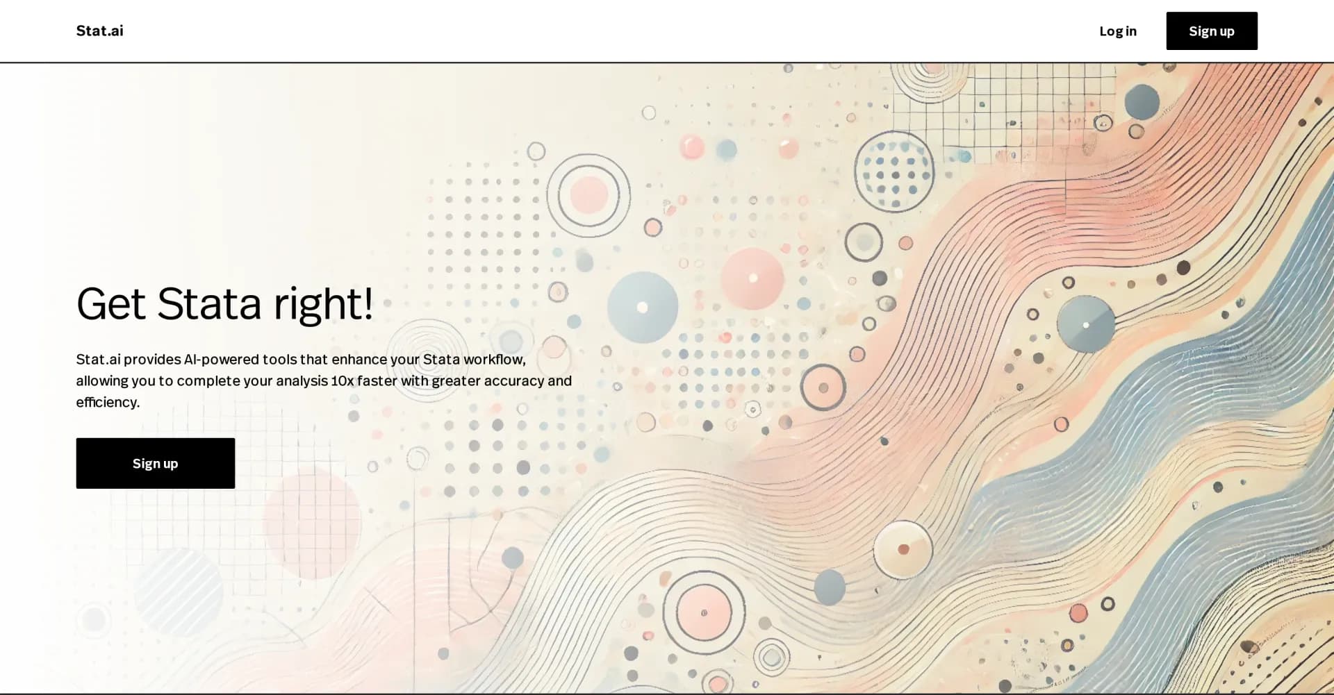 Stat.ai homepage screenshot — Supercharge your Stata analysis with AI