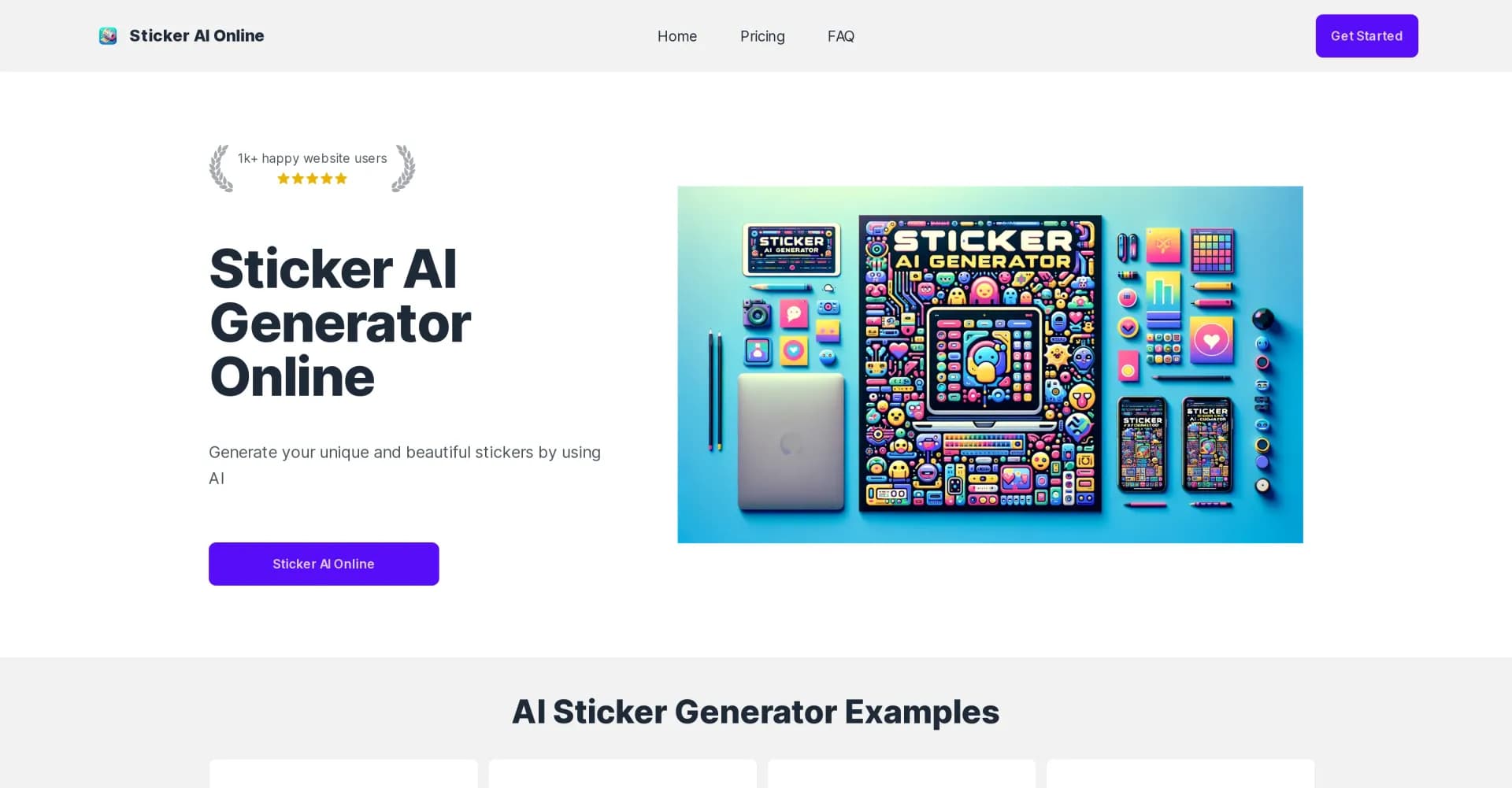 Sticker AI Online homepage screenshot — Generate unique stickers with AI