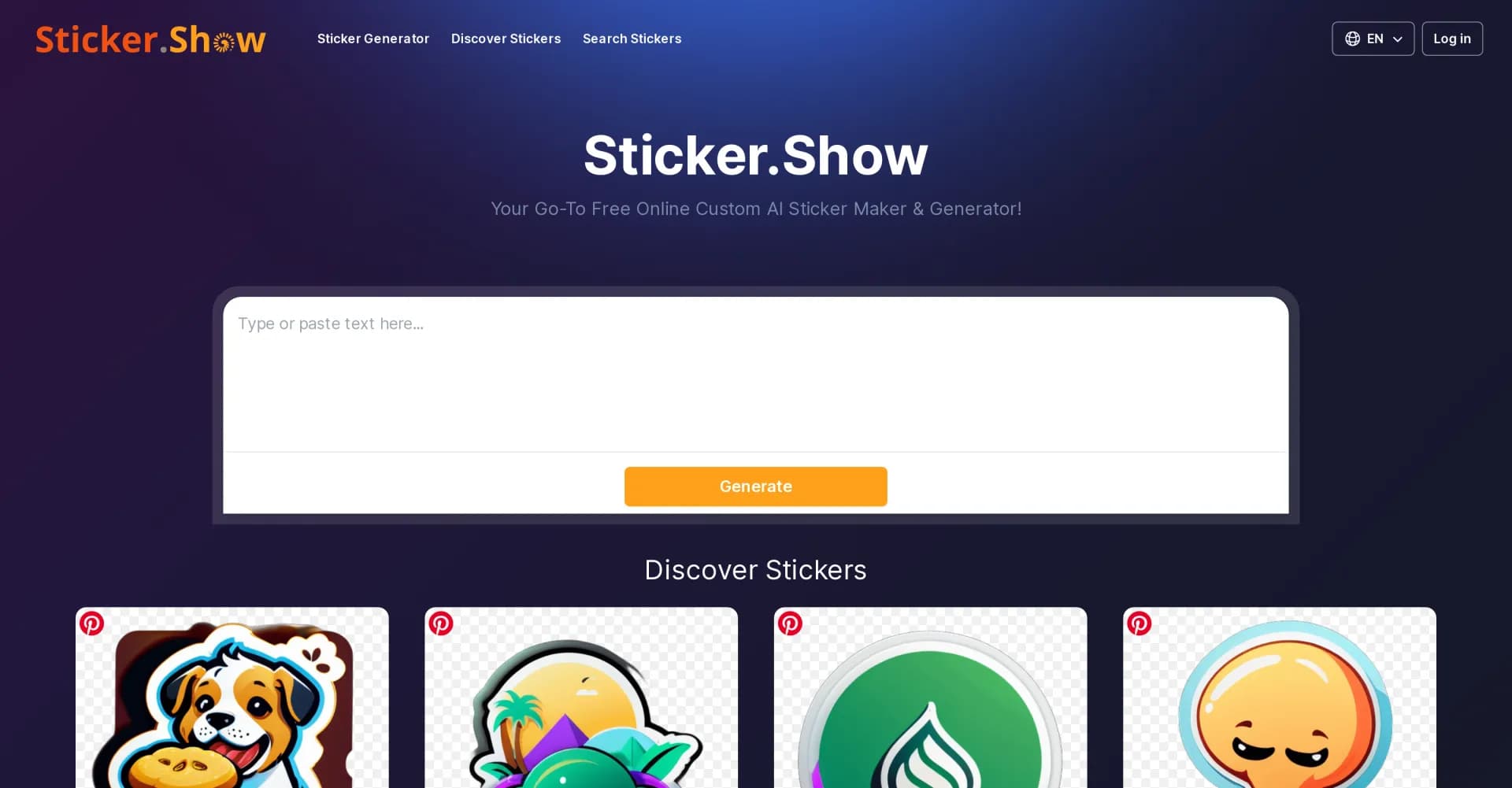 Sticker.Show homepage screenshot — Create stunning custom stickers effortlessly for free