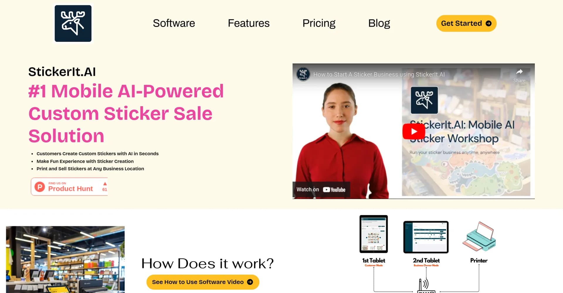StickerIt.AI homepage screenshot — Design and sell AI-powered stickers on-the-go.