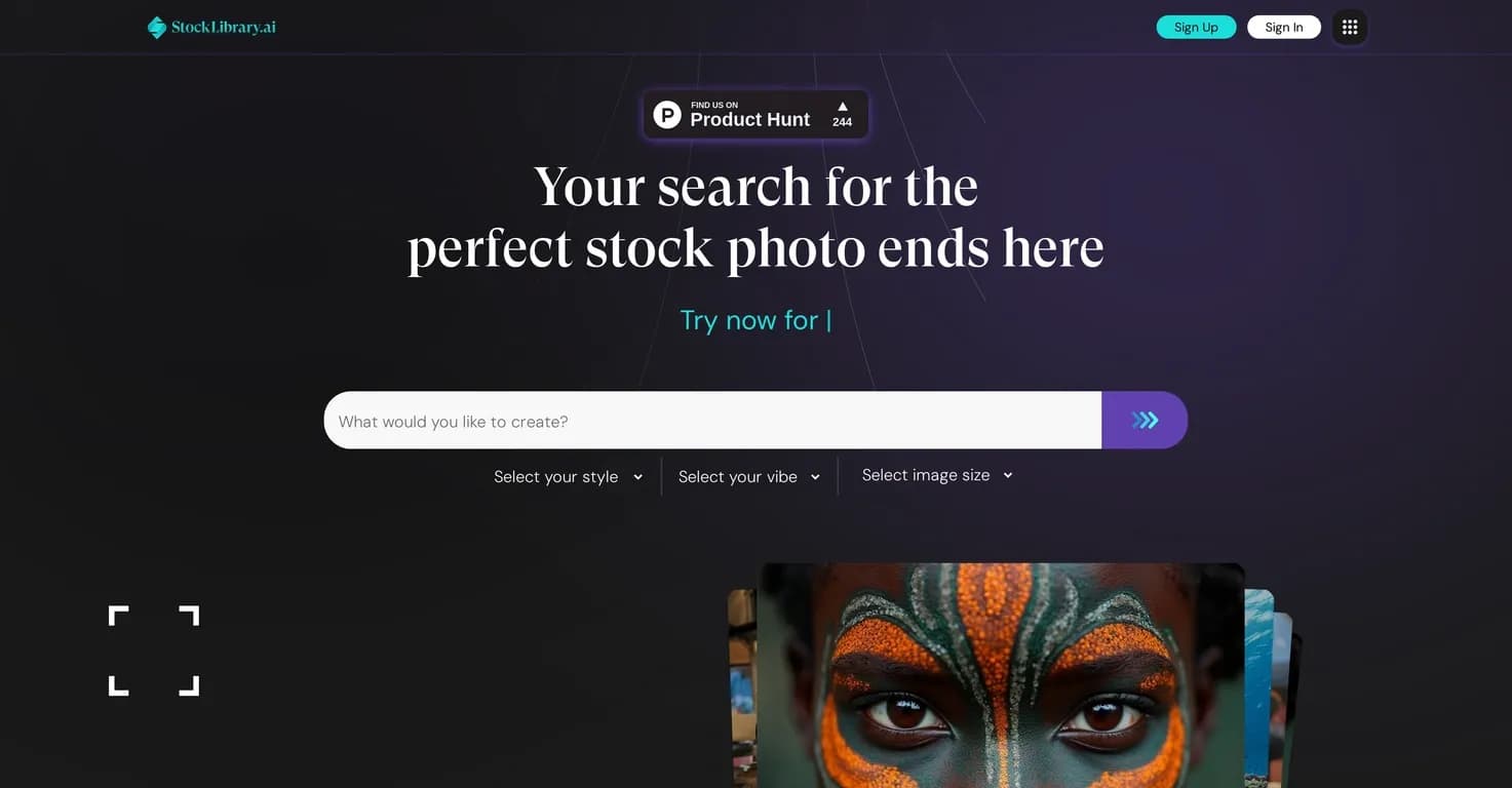 StockLibrary homepage screenshot — AI-generated stock photos tailored for Asia