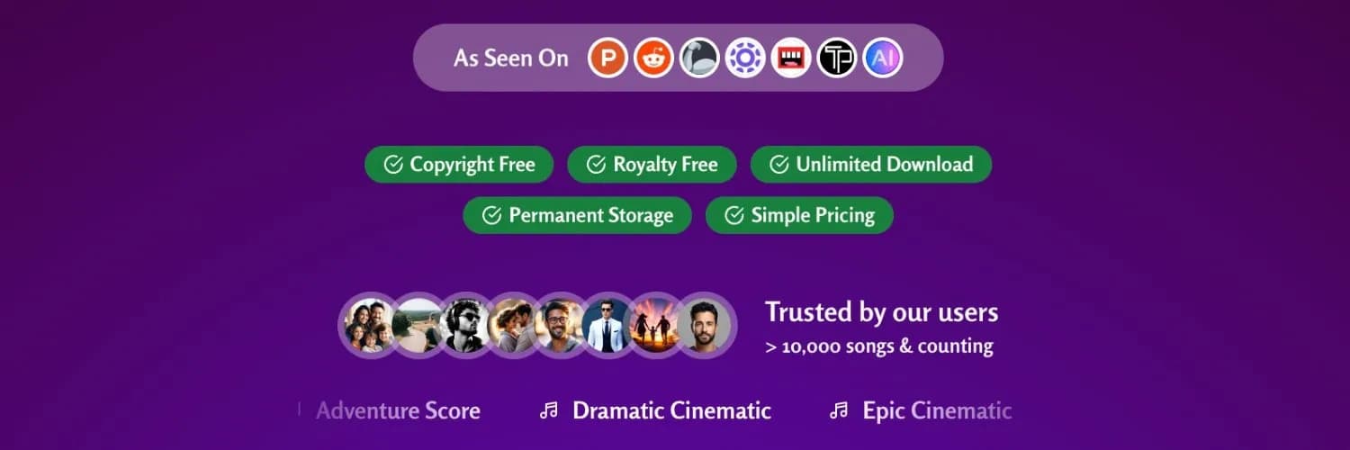 StockmusicGPT homepage screenshot — Instant Royalty-Free Music, Generated By AI
