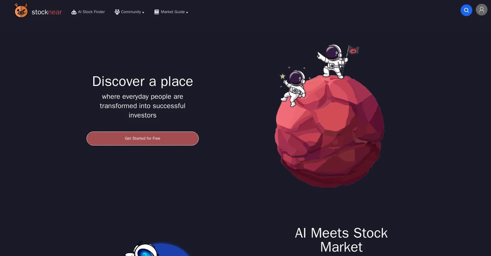 Stocknear homepage screenshot — AI-powered stock finder for savvy investors