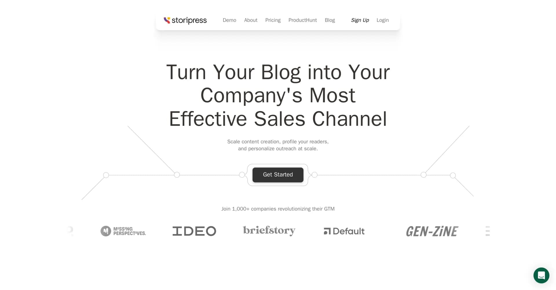 Storipress homepage screenshot — Scale your editorial process and adapt to your audience.
