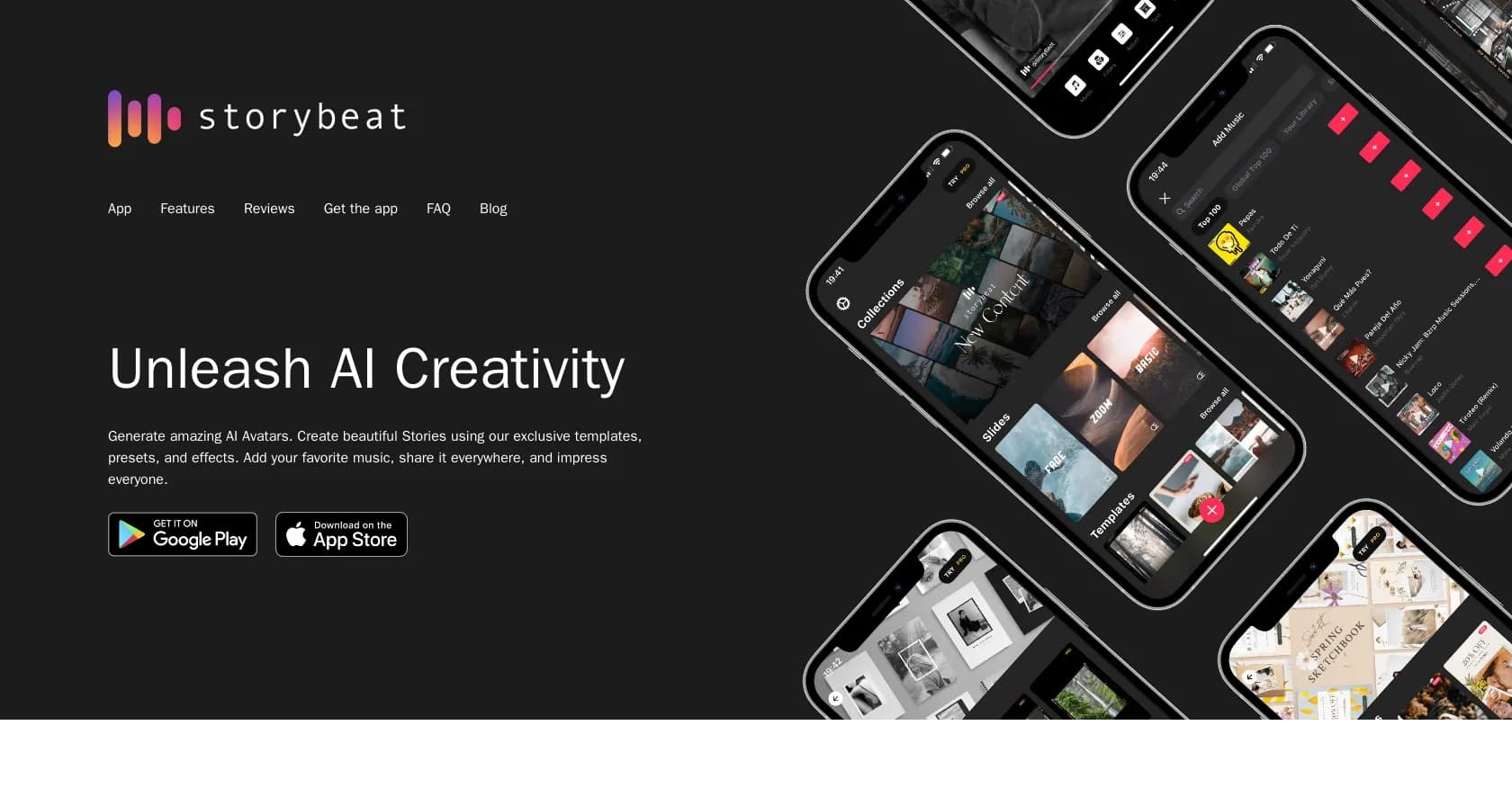 Storybeat homepage screenshot — Edited social media photos and stories.