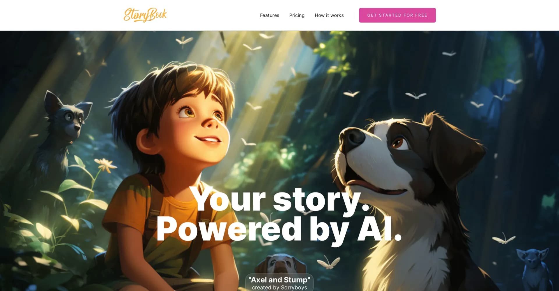 StoryBook AI homepage screenshot — Create personalized children's stories with AI