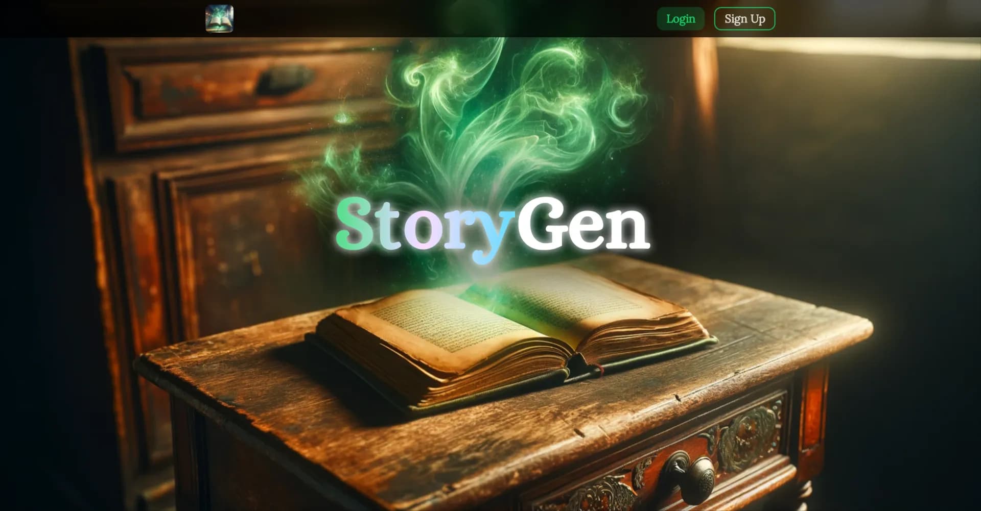 StoryGen homepage screenshot — AI-powered story generation tool