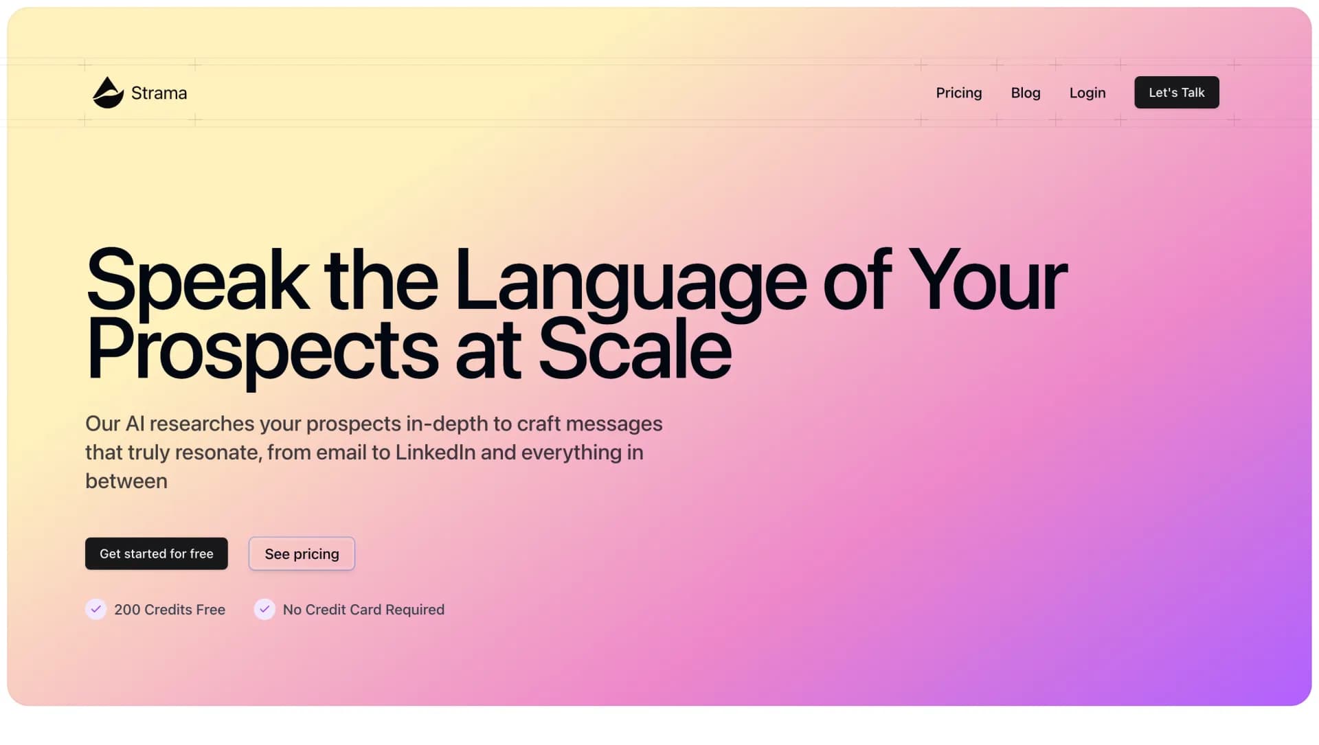 Strama homepage screenshot — AI personalized outreach without the research burden.